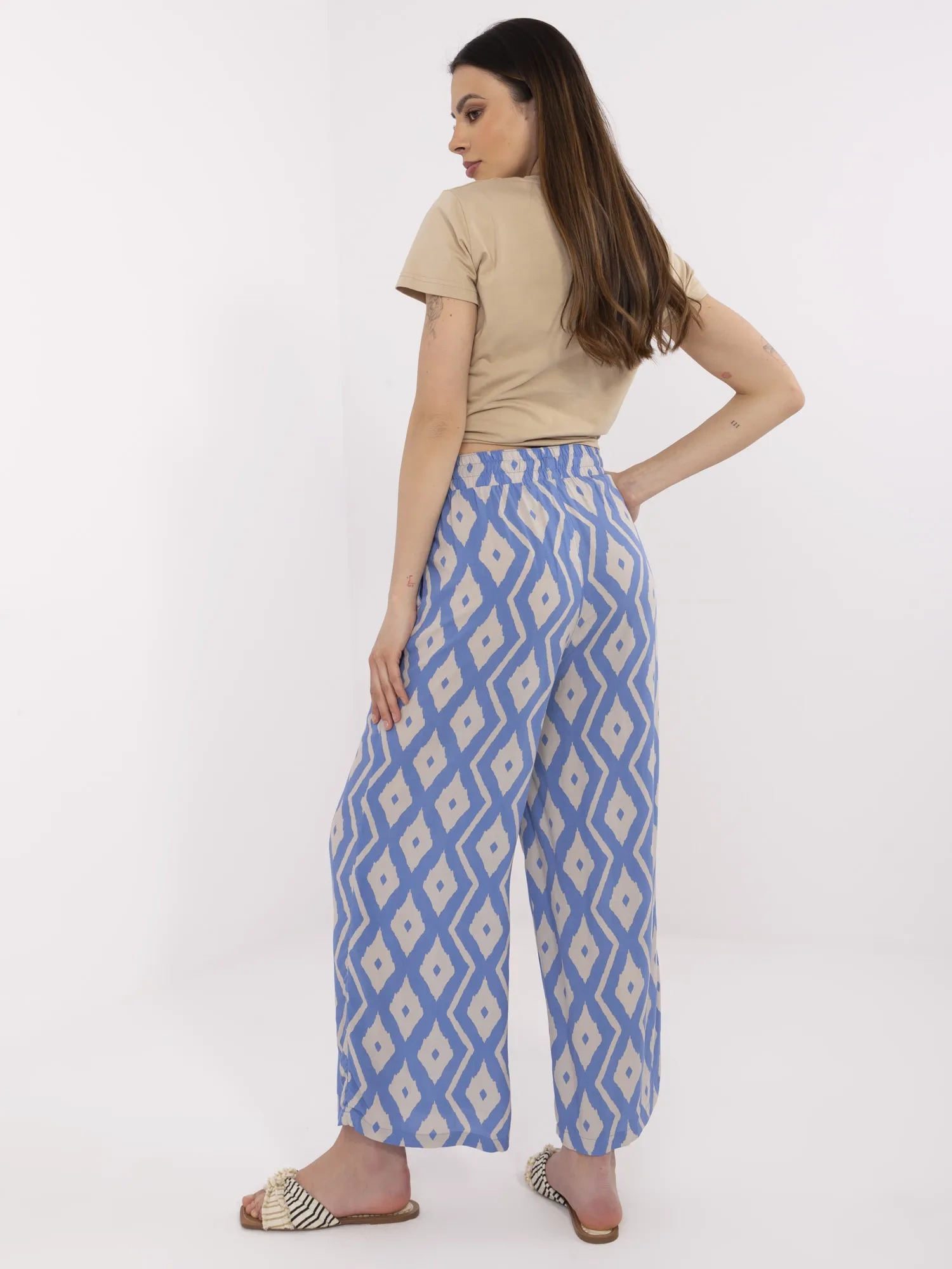 Pantaloni Dama Geometric, Larga, Sublevel, Albastru Casual - imagine 2