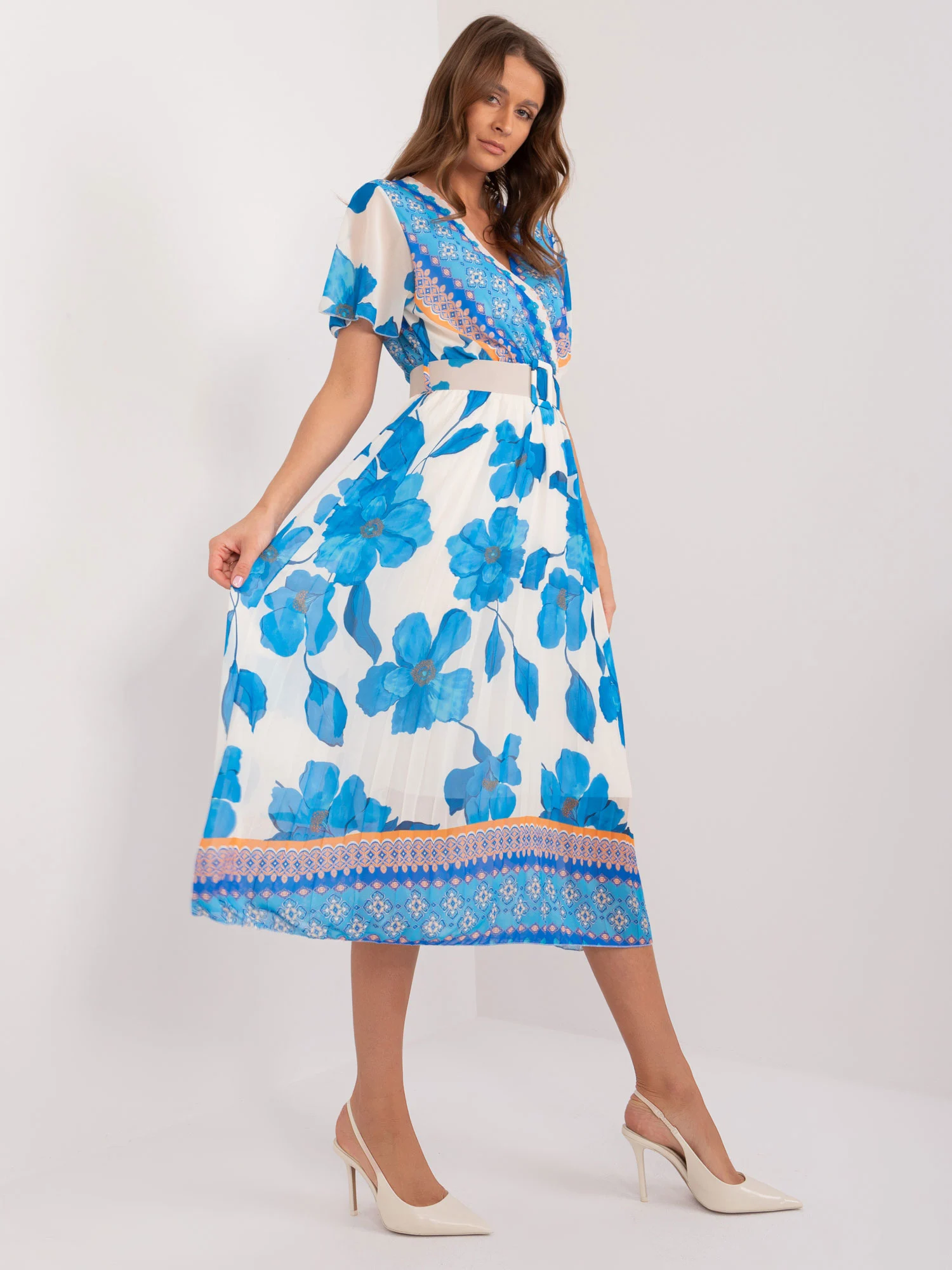 Rochie Dama Midi, Floral, ITALY MODA, Albastru - Image 4