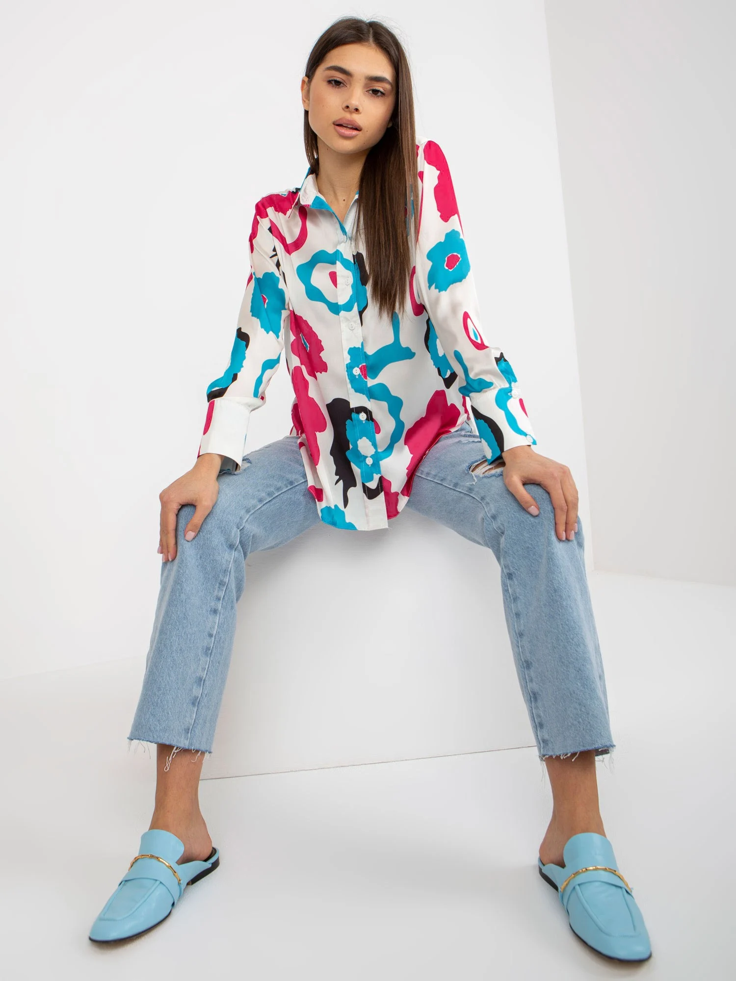 Camasa Dama Maneca lunga, Guler inalt, LAKERTA, Fucsia de Petrecere - imagine 4