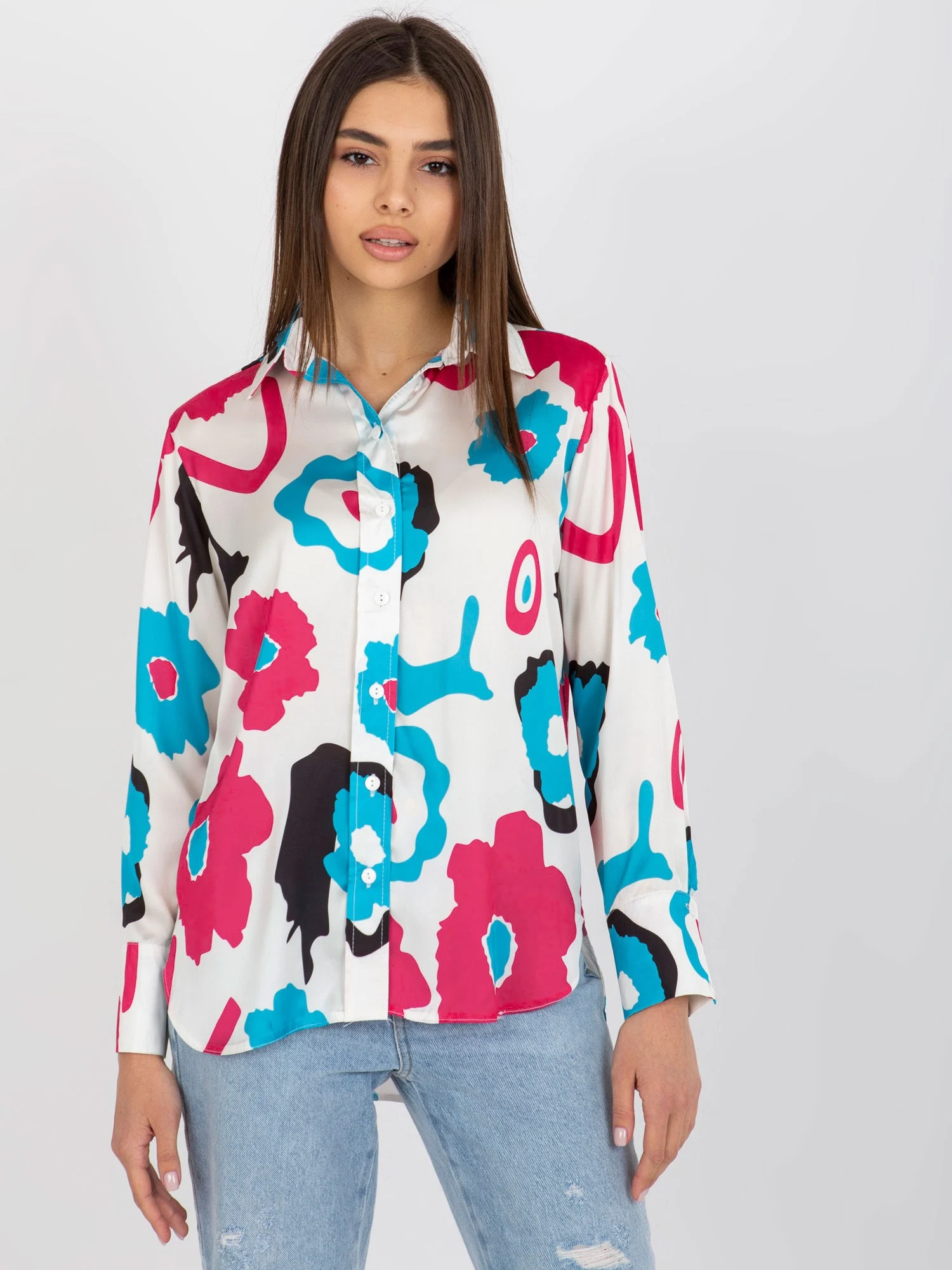 Camasa Dama Maneca lunga, Guler inalt, LAKERTA, Fucsia de Petrecere - imagine 3