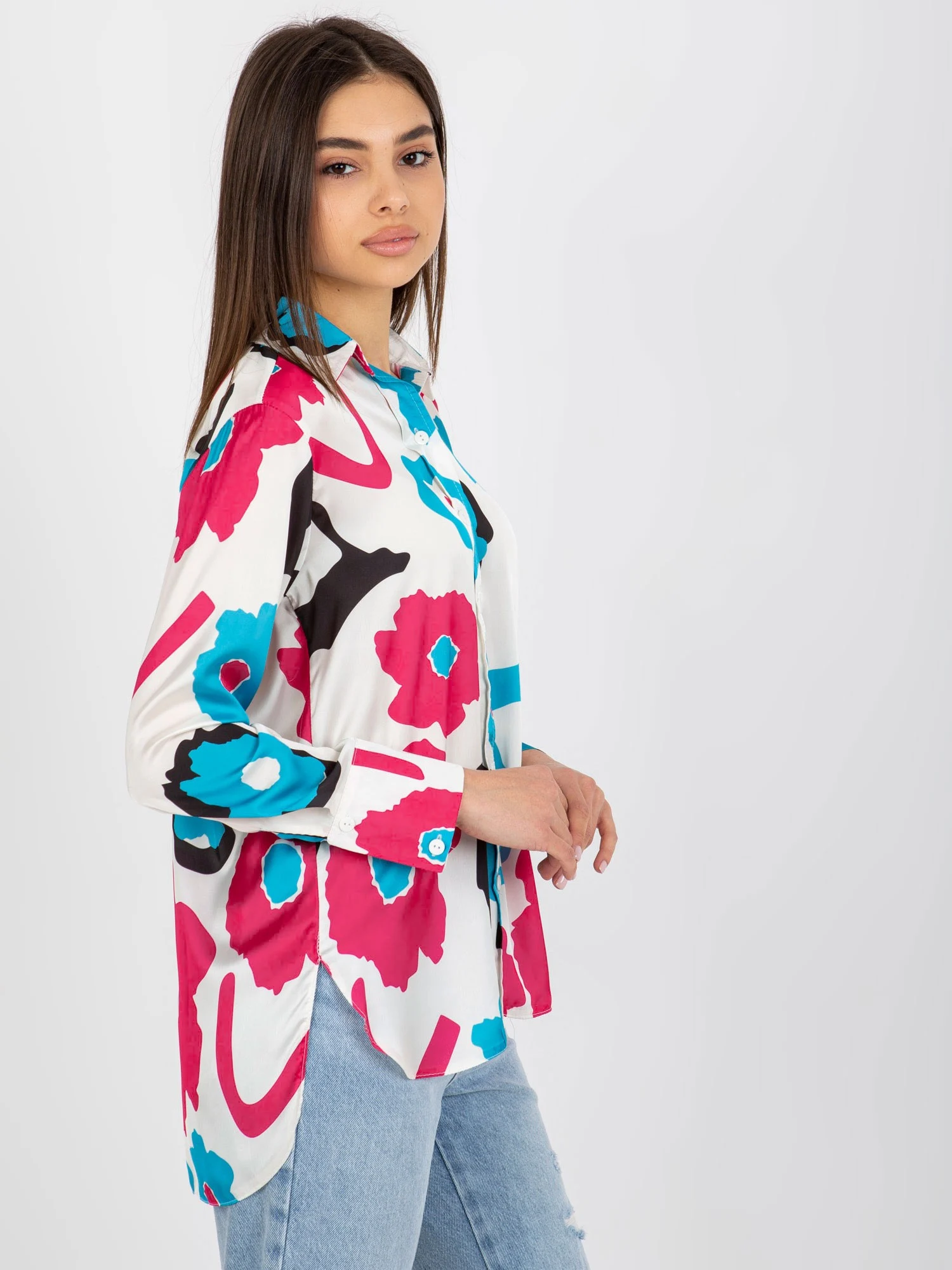 Camasa Dama Maneca lunga, Guler inalt, LAKERTA, Fucsia de Petrecere - imagine 2