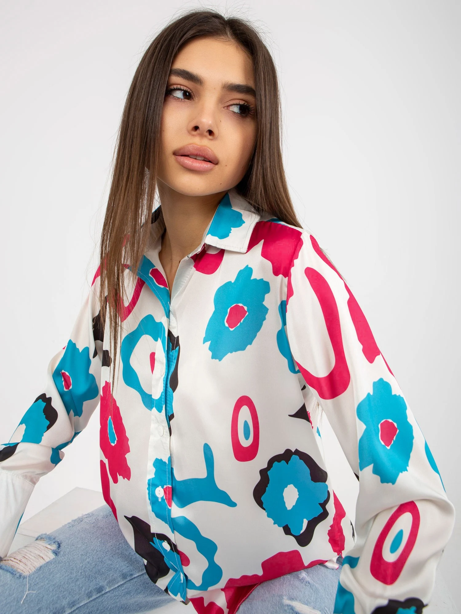 Camasa Dama Maneca lunga, Guler inalt, LAKERTA, Fucsia de Petrecere - imagine 6