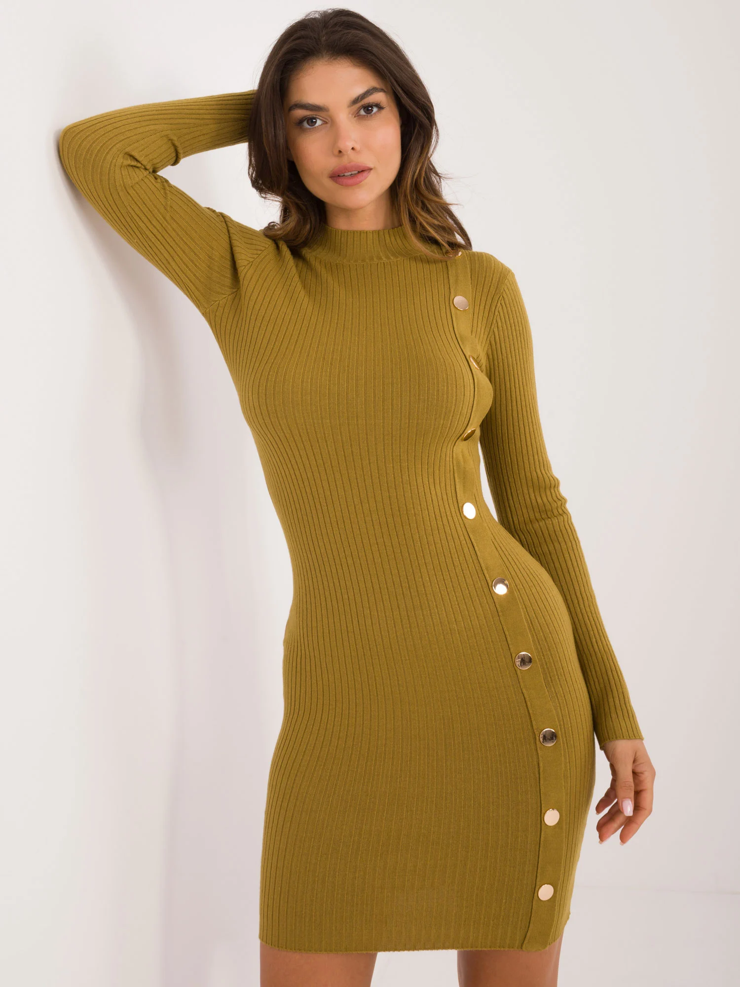 Rochie Dama Maxi, Dungi, Wool Fashion Italia, Masliniu Eleganta Office - Image 4