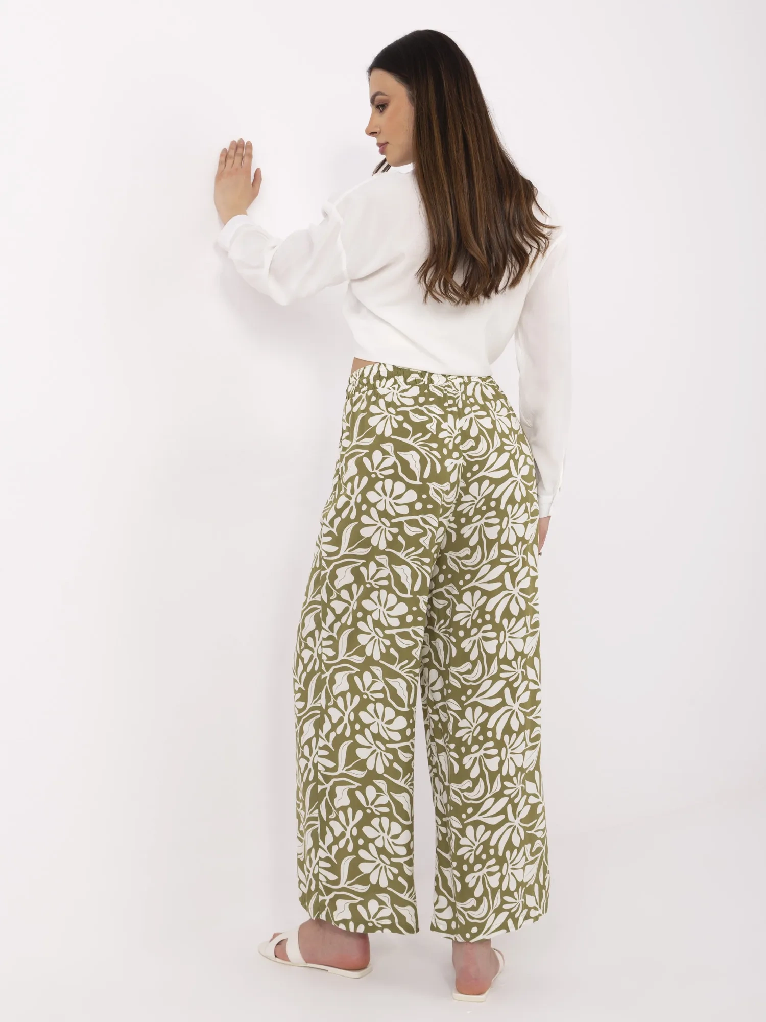 Pantaloni Dama Larga, Guler inalt, Sublevel, Masliniu Casual - imagine 2