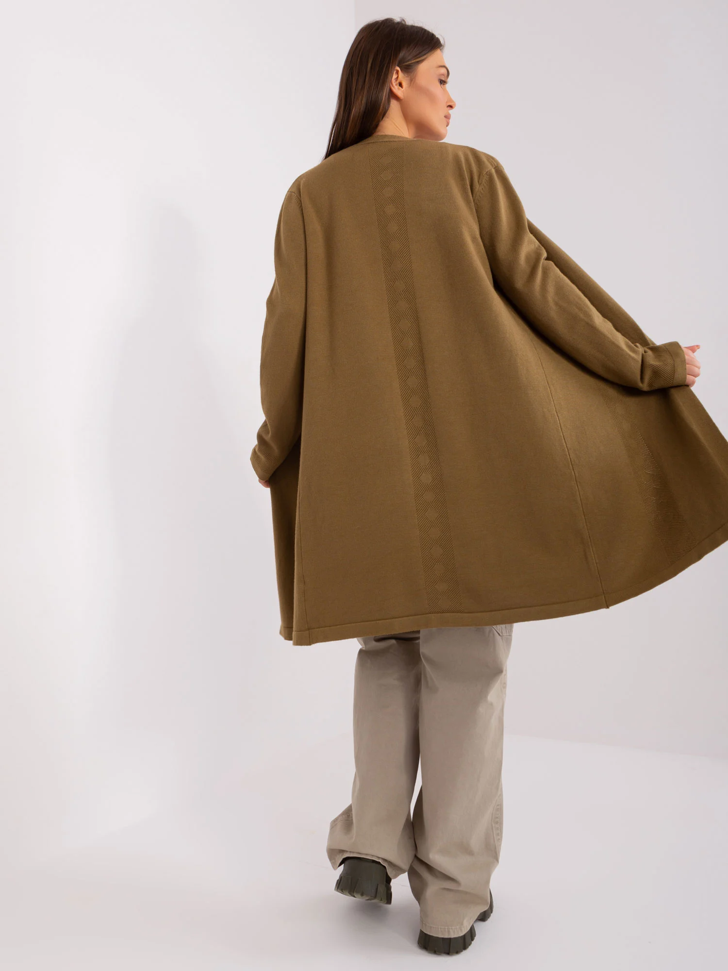 Cardigan Dama Maneca lunga, Guler inalt, Wool Fashion Italia, Masliniu Casual - imagine 5