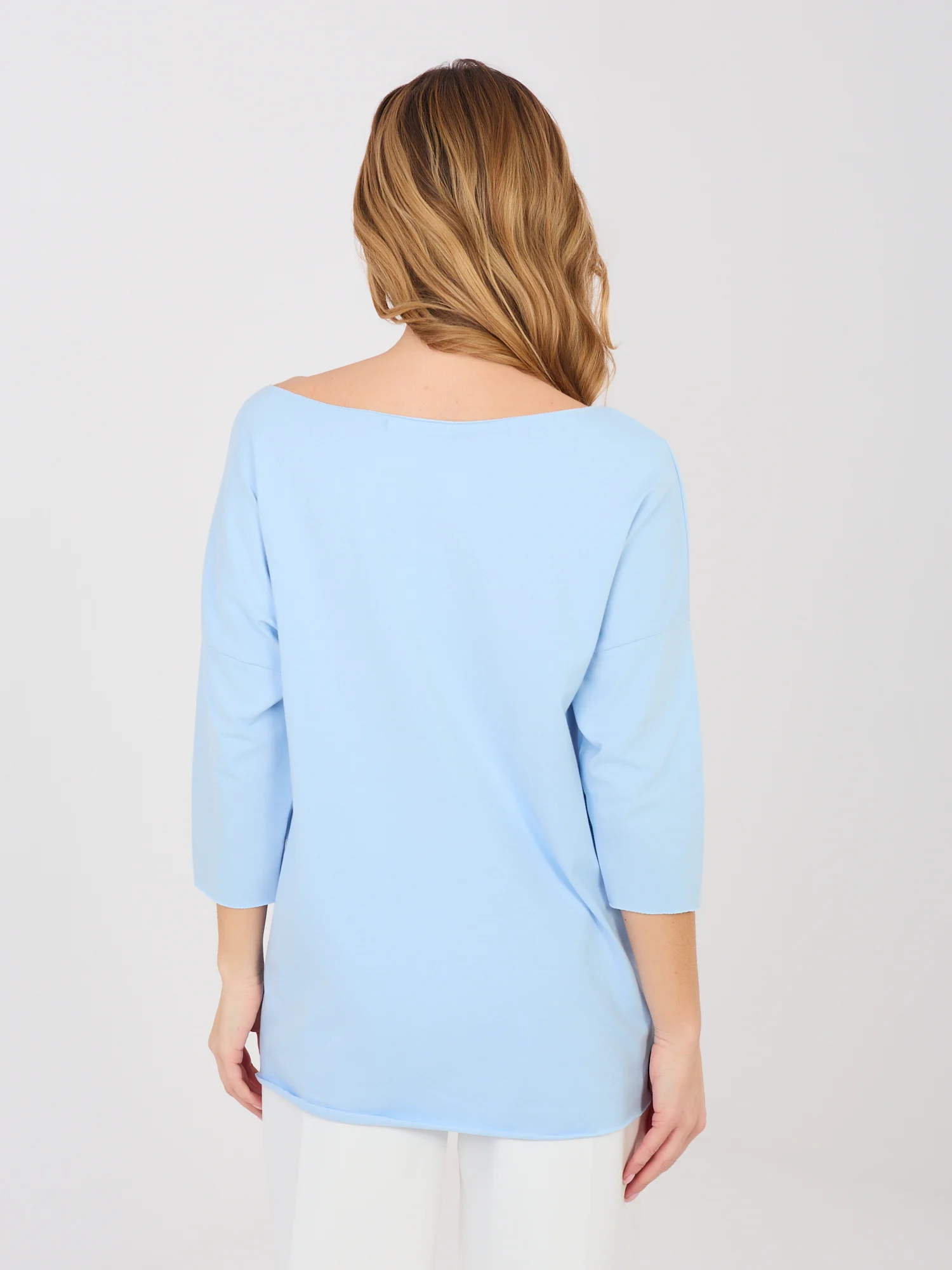 Bluza Dama Maneca 3/4, Decolteu barcuta, RUE PARIS, Albastru Casual - imagine 4