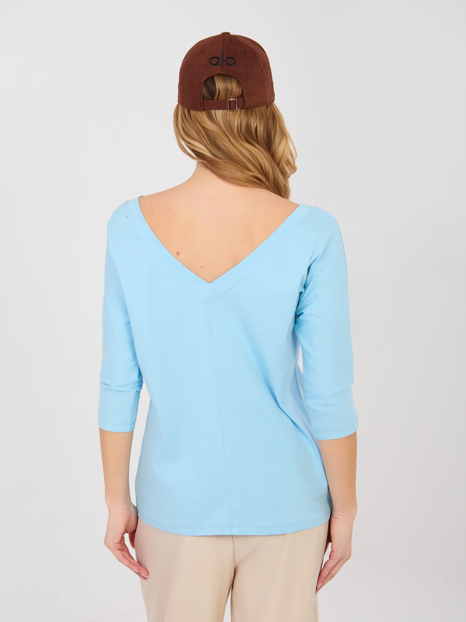 Bluza Dama Maneca 3/4, Decolteu in V, RUE PARIS, Albastru - imagine 5