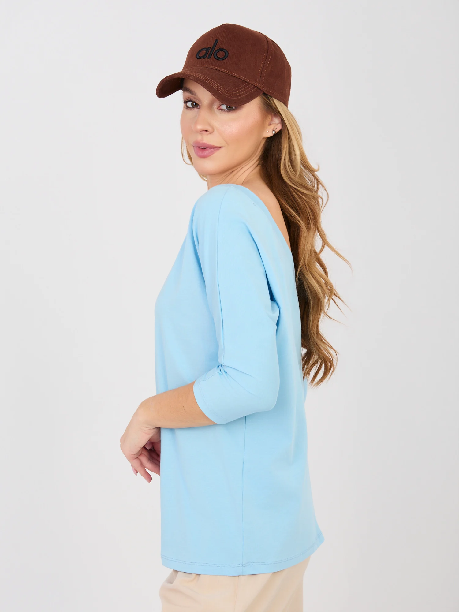 Bluza Dama Maneca 3/4, Decolteu in V, RUE PARIS, Albastru - imagine 2