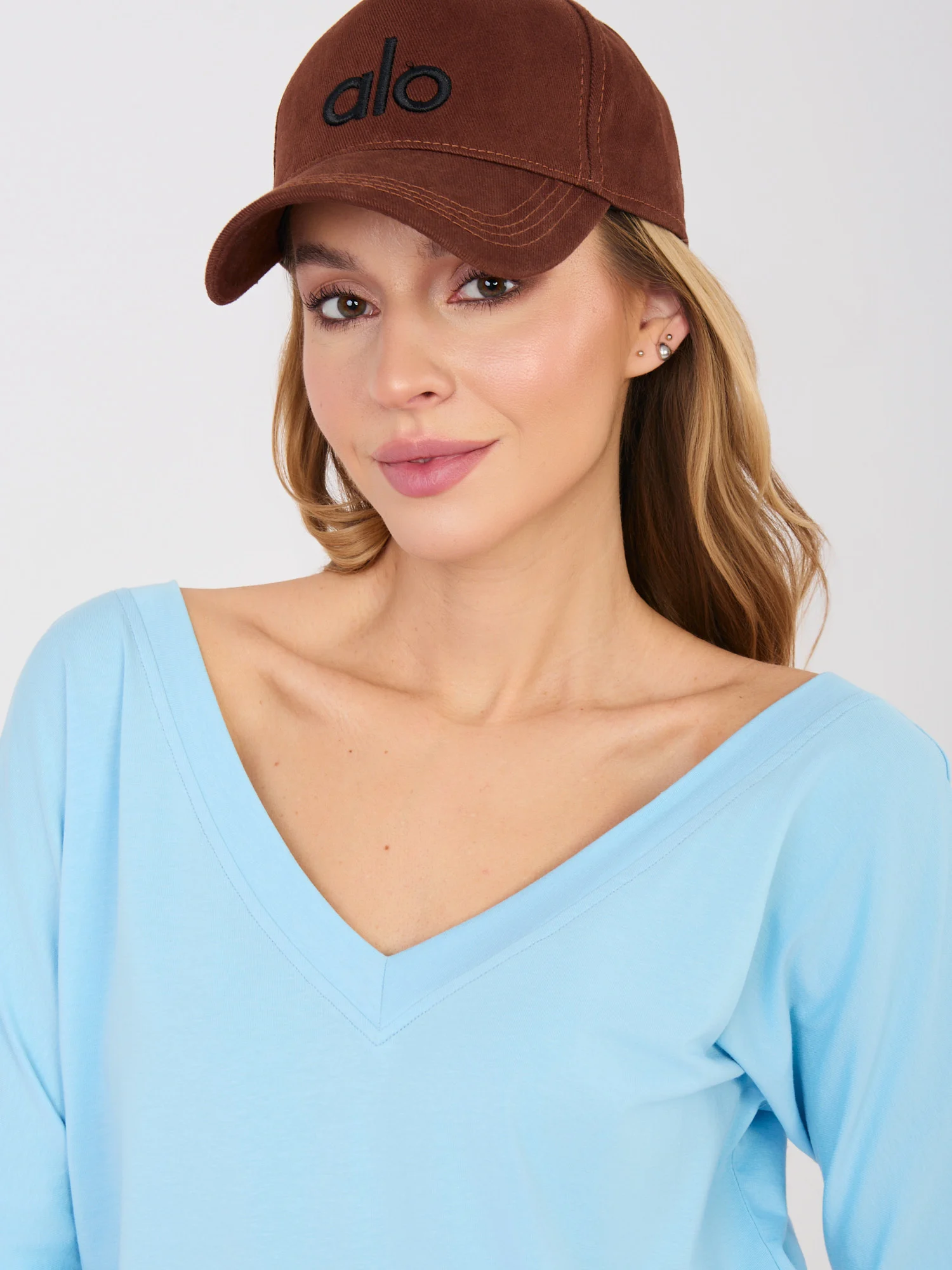 Bluza Dama Maneca 3/4, Decolteu in V, RUE PARIS, Albastru - imagine 4