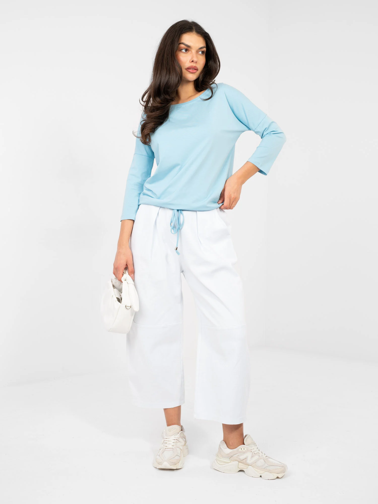 Bluza Dama Maneca 3/4, Decolteu barcuta, BASIC FEEL GOOD, Albastru Casual - imagine 5
