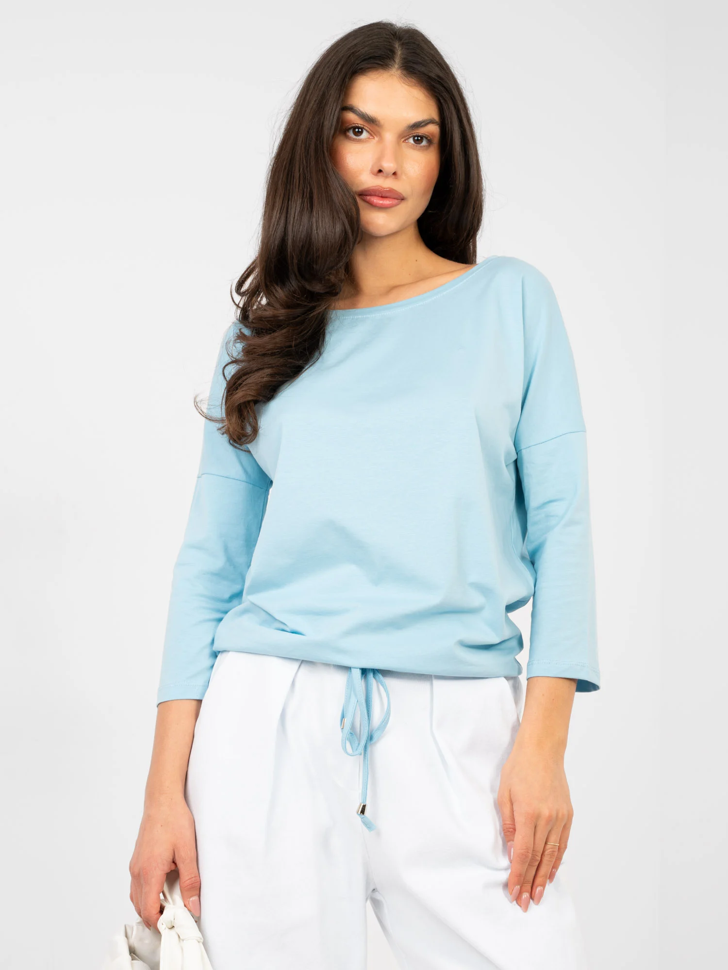 Bluza Dama Maneca 3/4, Decolteu barcuta, BASIC FEEL GOOD, Albastru Casual - imagine 2