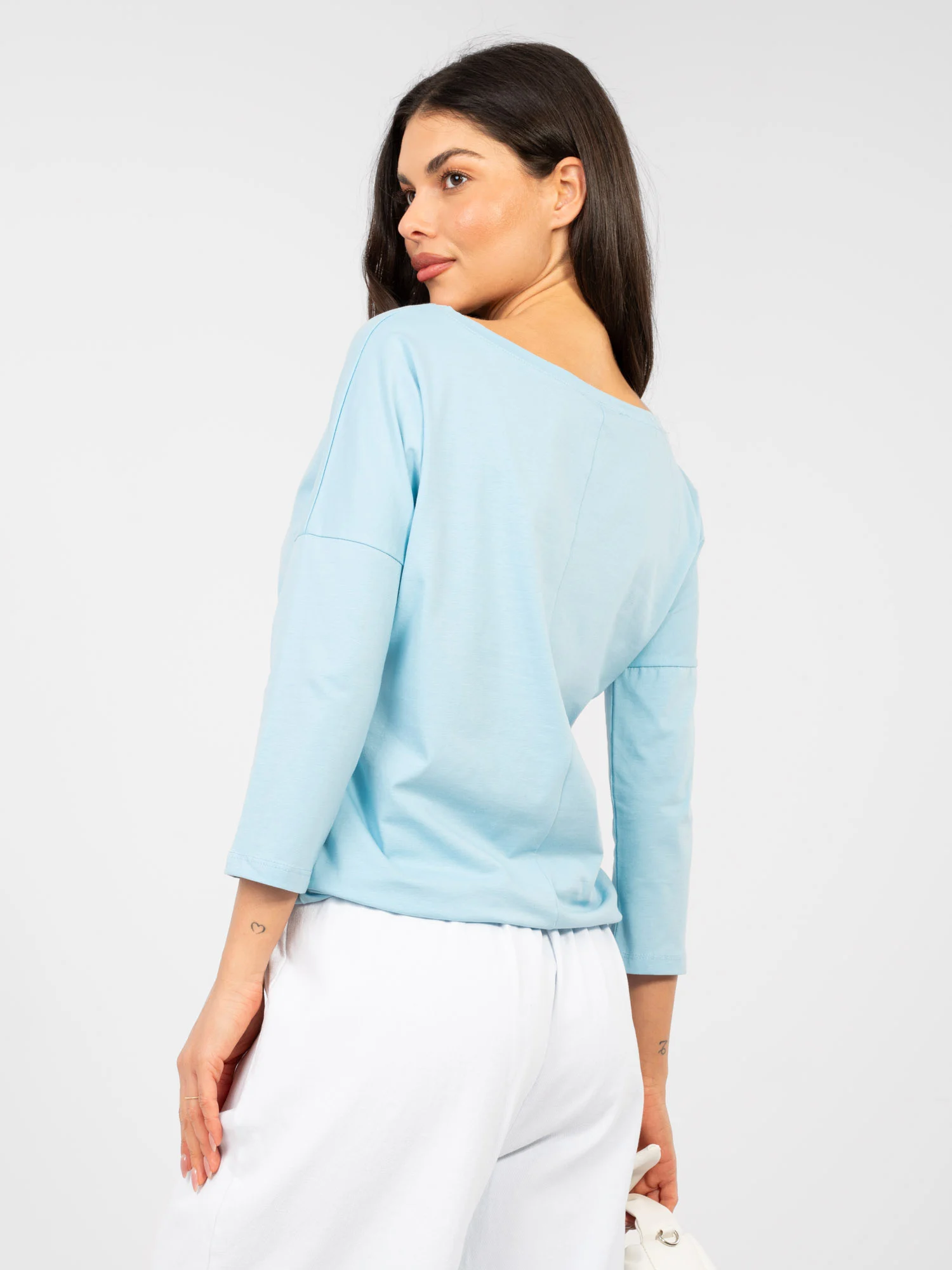Bluza Dama Maneca 3/4, Decolteu barcuta, BASIC FEEL GOOD, Albastru Casual - imagine 3
