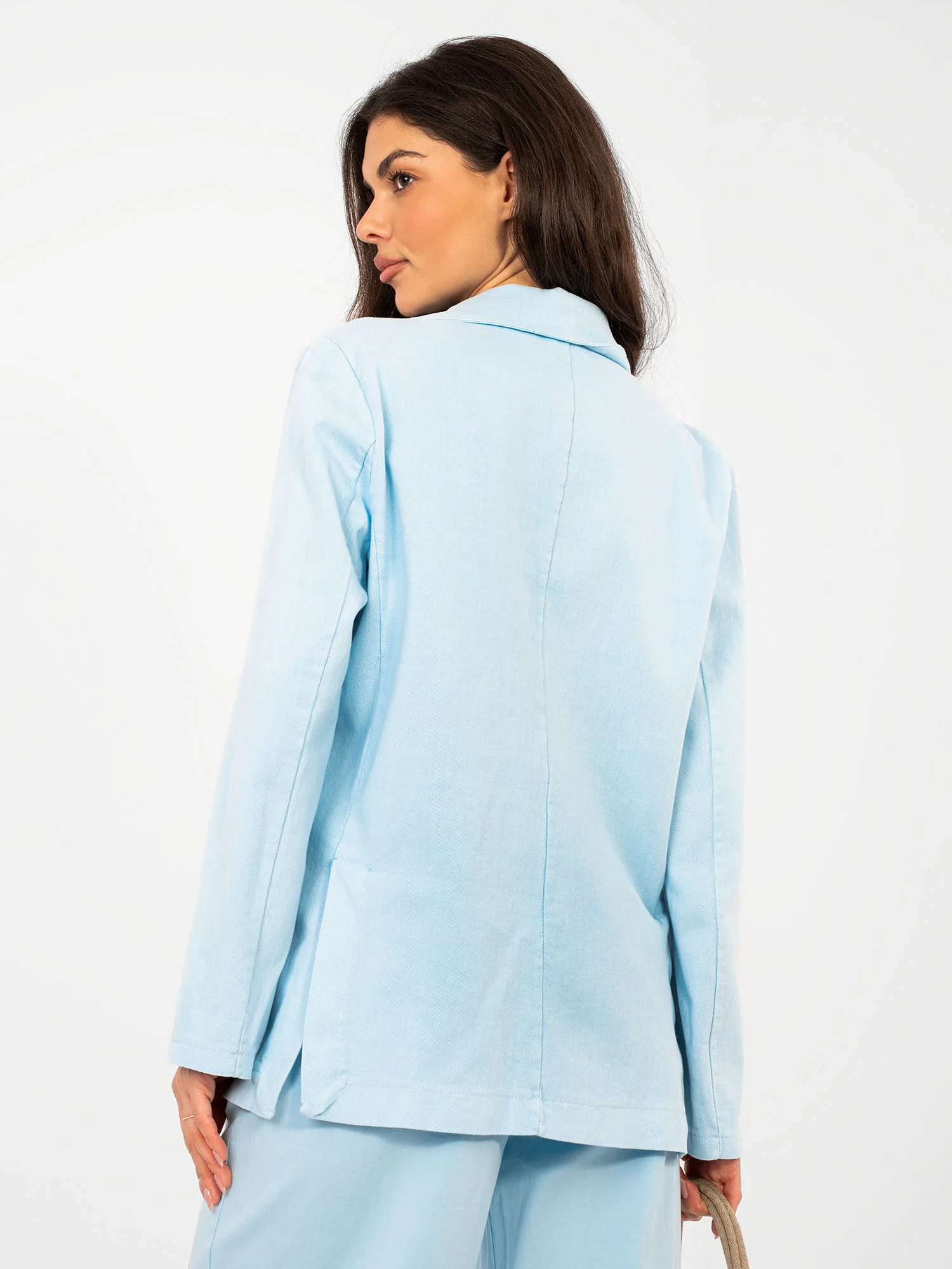 Sacou Dama Maneca lunga, Guler inalt, RUE PARIS, Albastru de Vara - imagine 3
