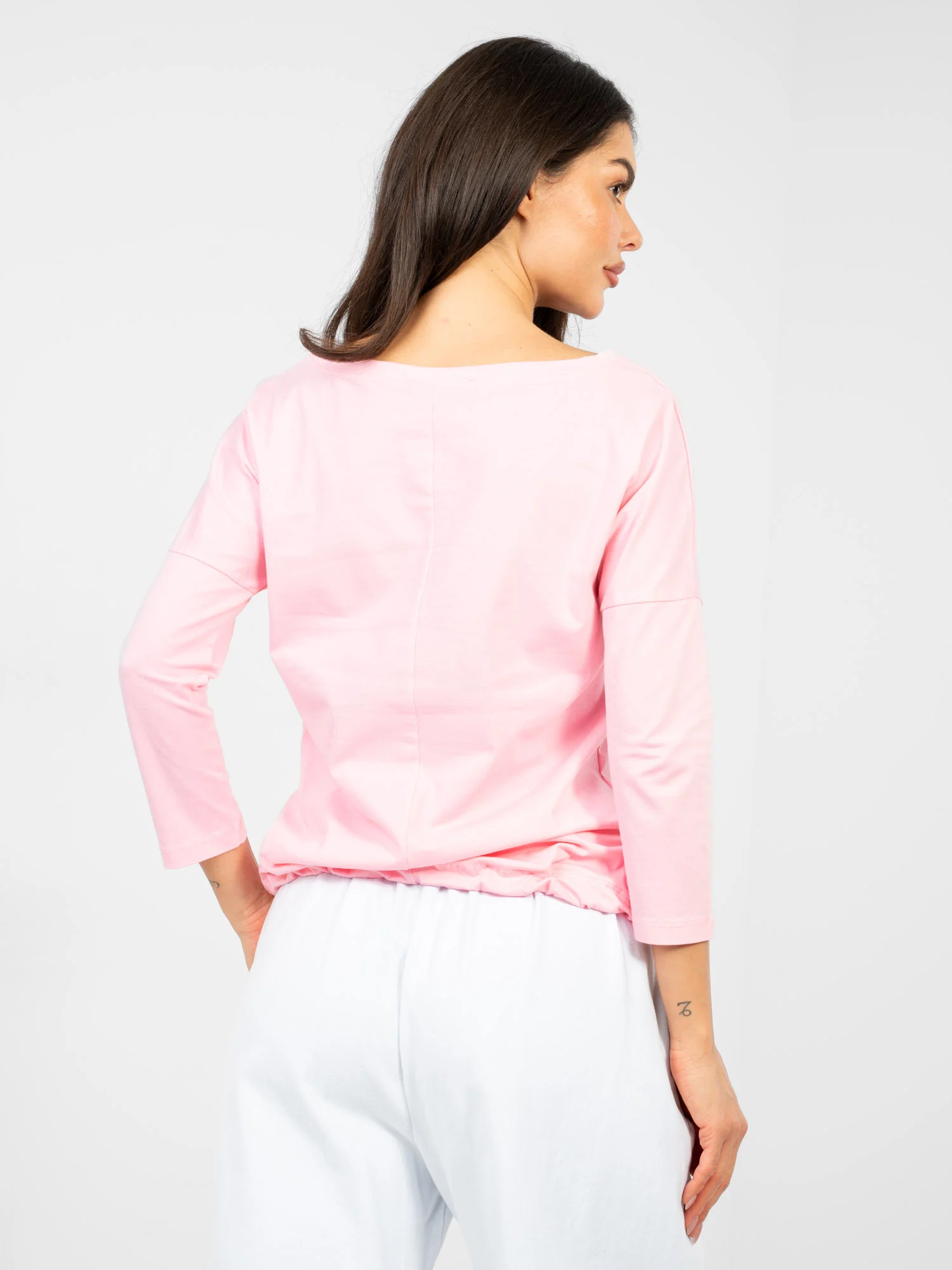 Bluza Dama Maneca 3/4, Decolteu barcuta, BASIC FEEL GOOD, Roz Casual - imagine 2