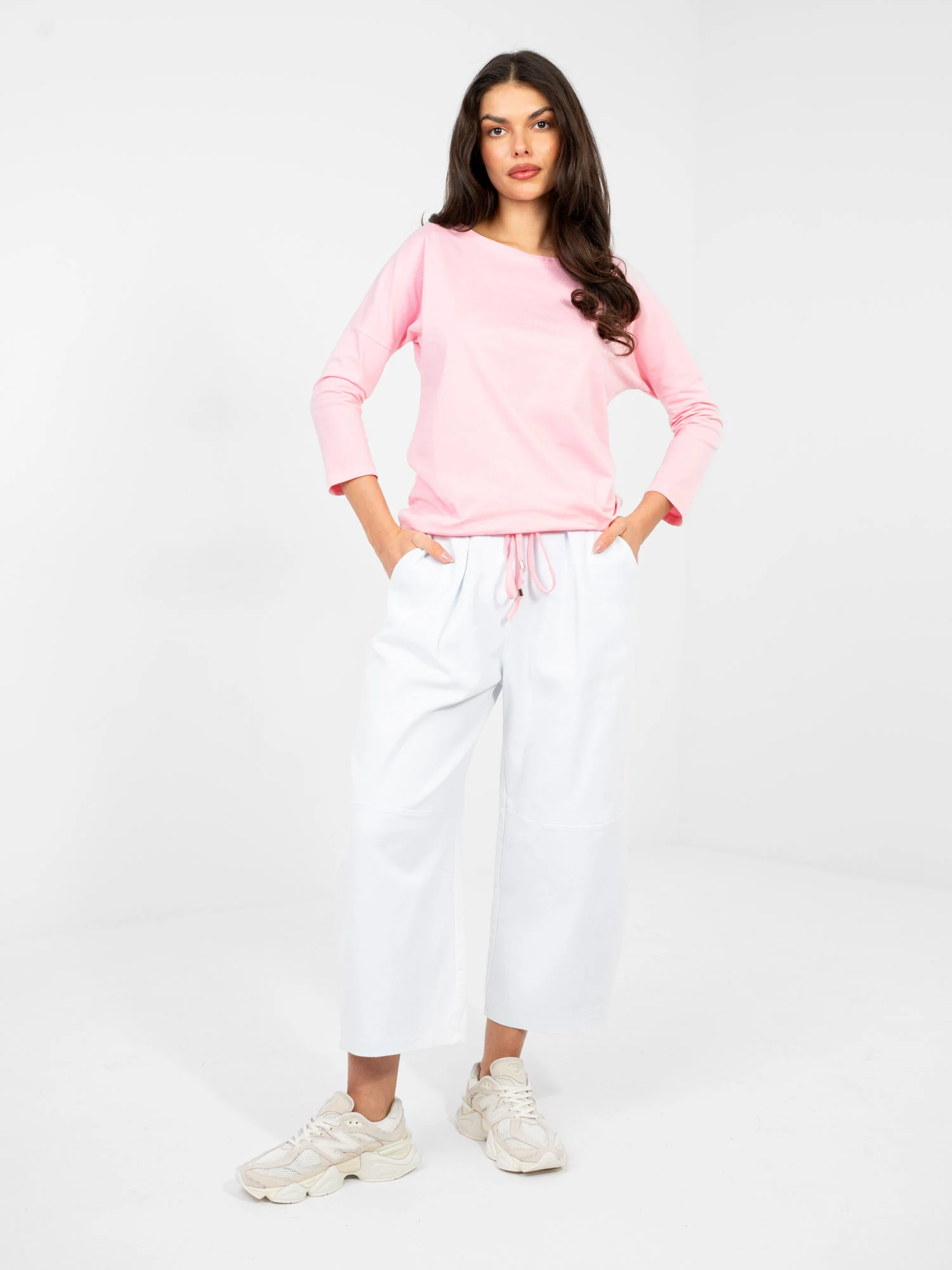 Bluza Dama Maneca 3/4, Decolteu barcuta, BASIC FEEL GOOD, Roz Casual - imagine 5