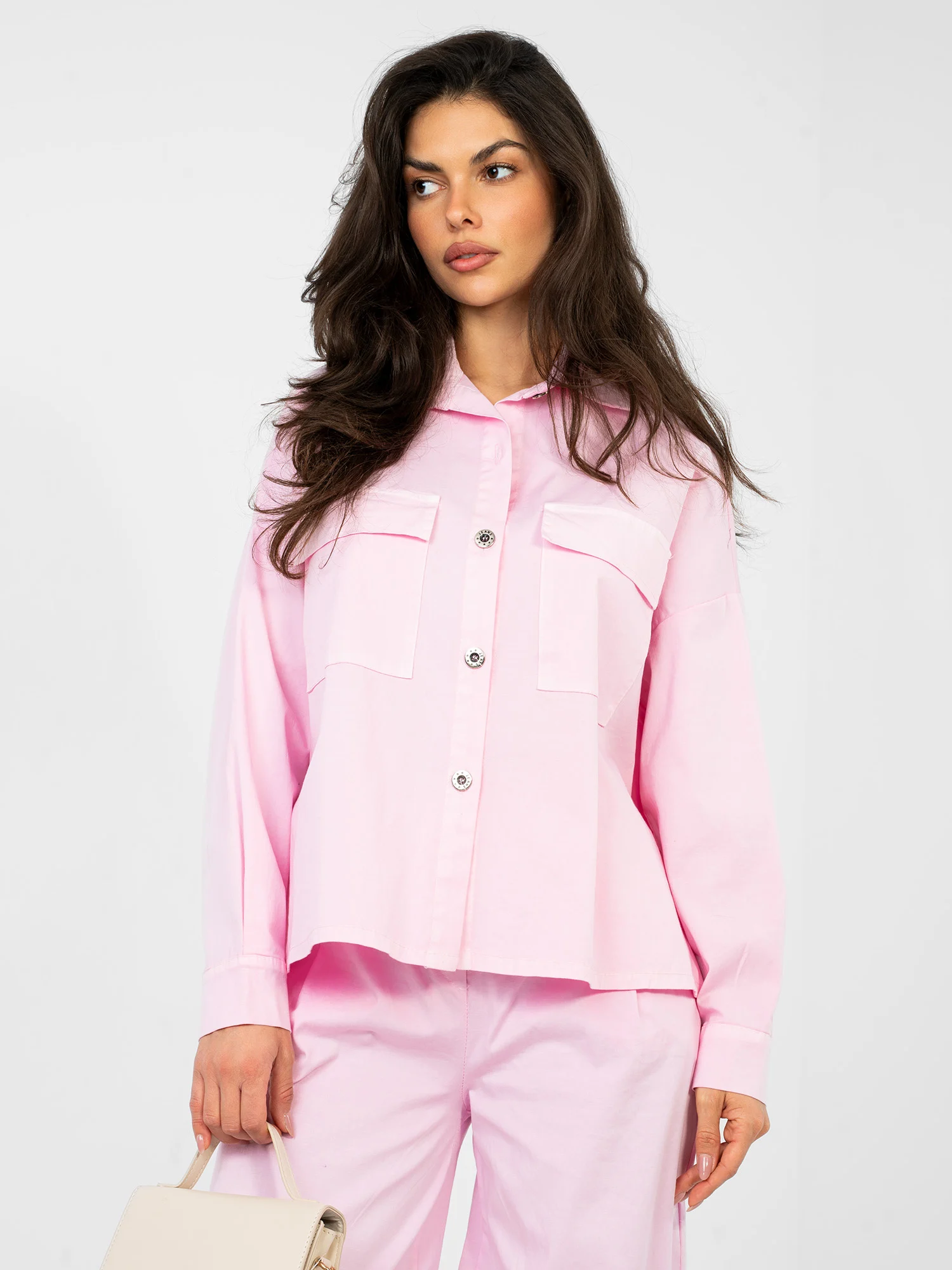 Camasa Dama Maneca lunga, Guler inalt, ITALY MODA, Roz Casual - imagine 5