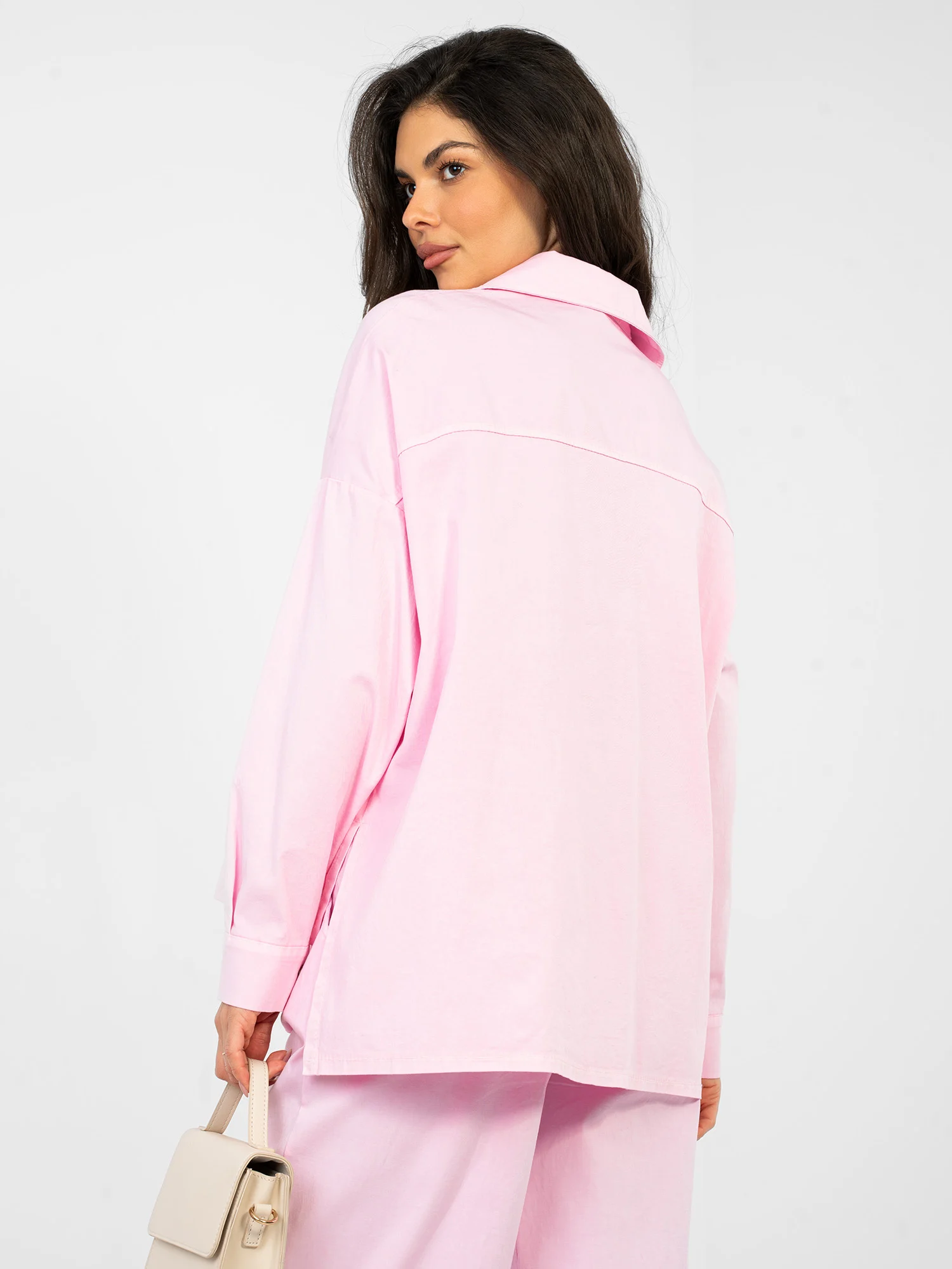 Camasa Dama Maneca lunga, Guler inalt, ITALY MODA, Roz Casual - imagine 3