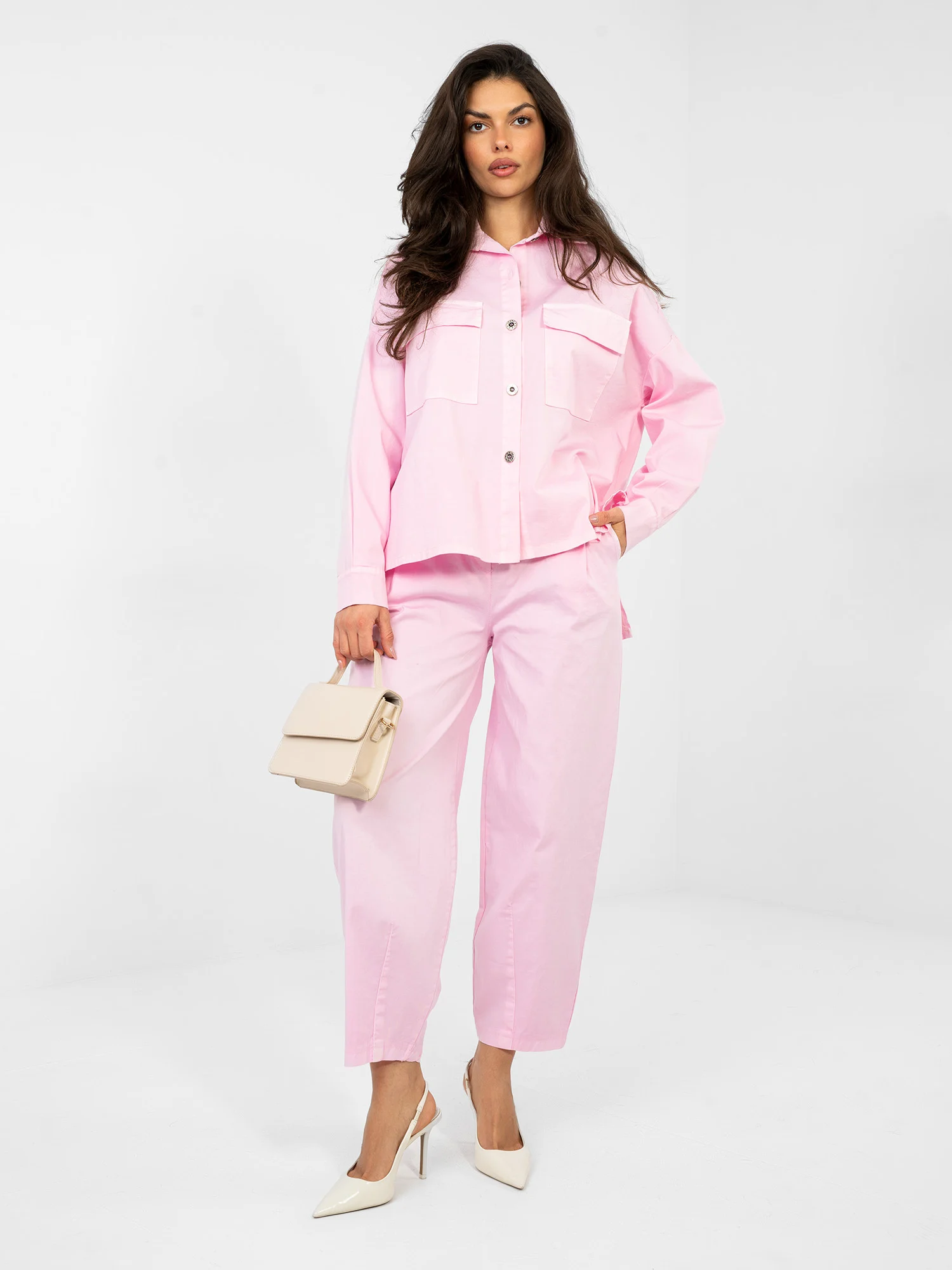 Camasa Dama Maneca lunga, Guler inalt, ITALY MODA, Roz Casual - imagine 4