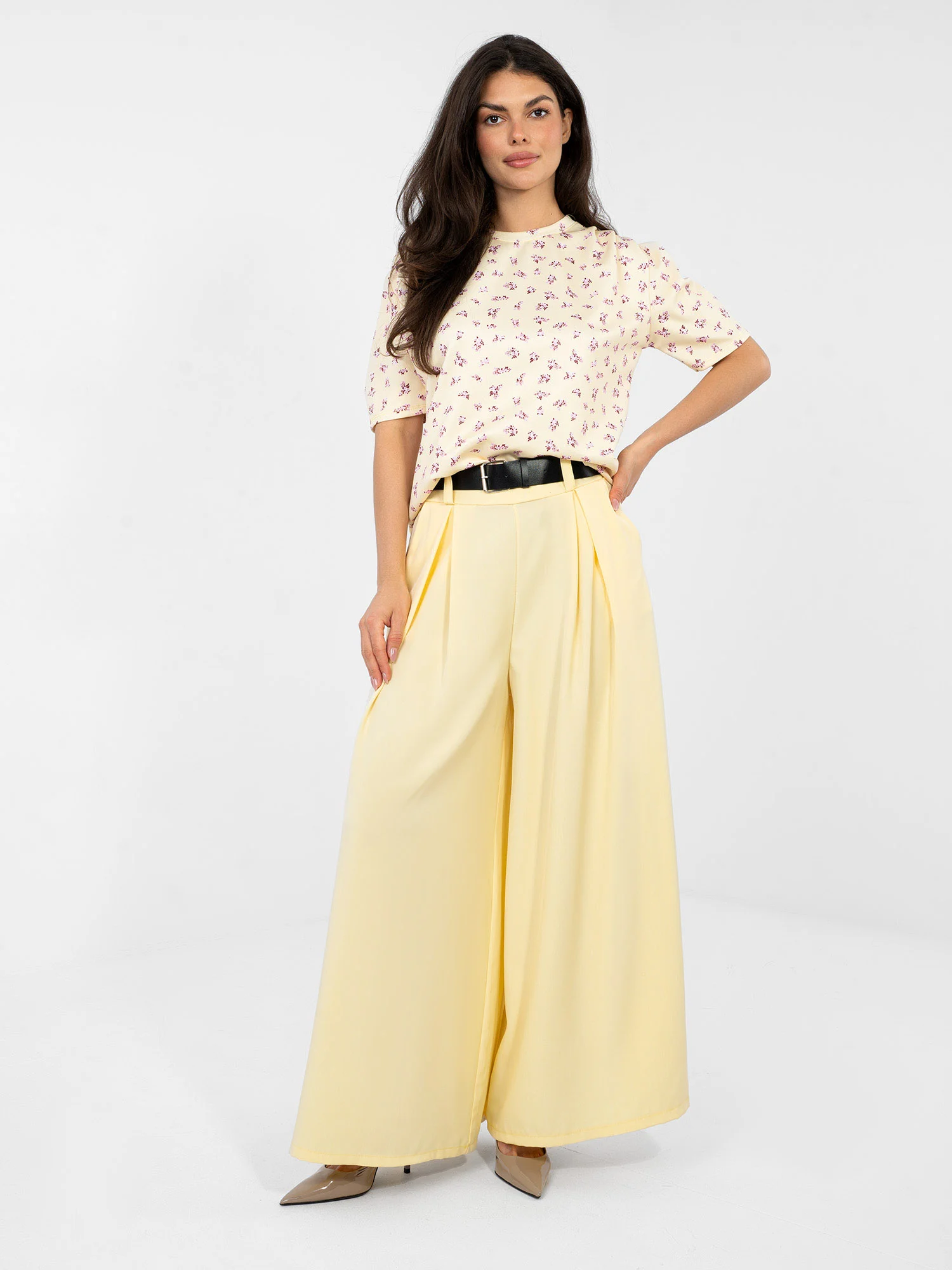 Bluza Dama Mini, Floral, ITALY MODA, Galben Eleganta Office - imagine 3