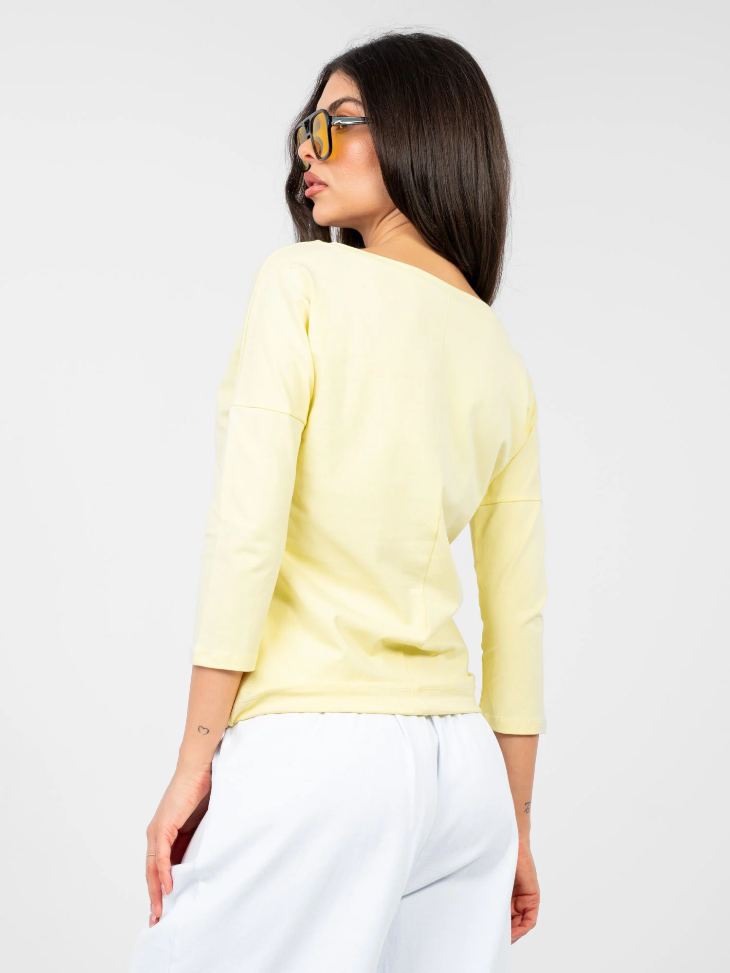 Bluza Dama Maneca 3/4, Decolteu barcuta, BASIC FEEL GOOD, Galben Casual - imagine 6