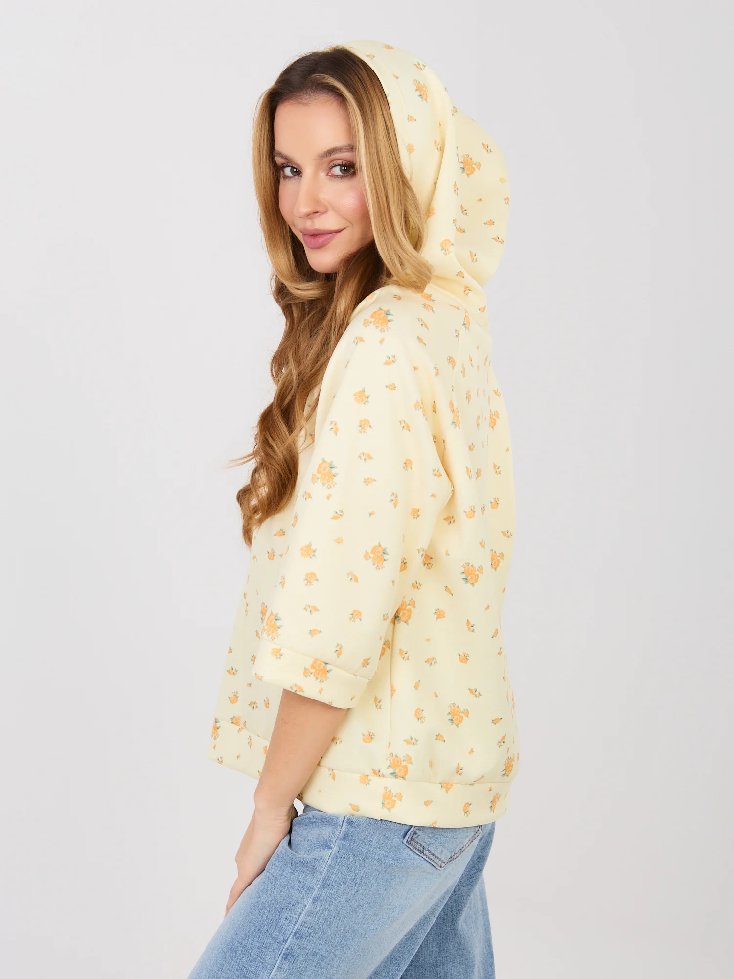 Bluza Dama Maneca 3/4, Floral, ITALY MODA, Galben Casual - imagine 3