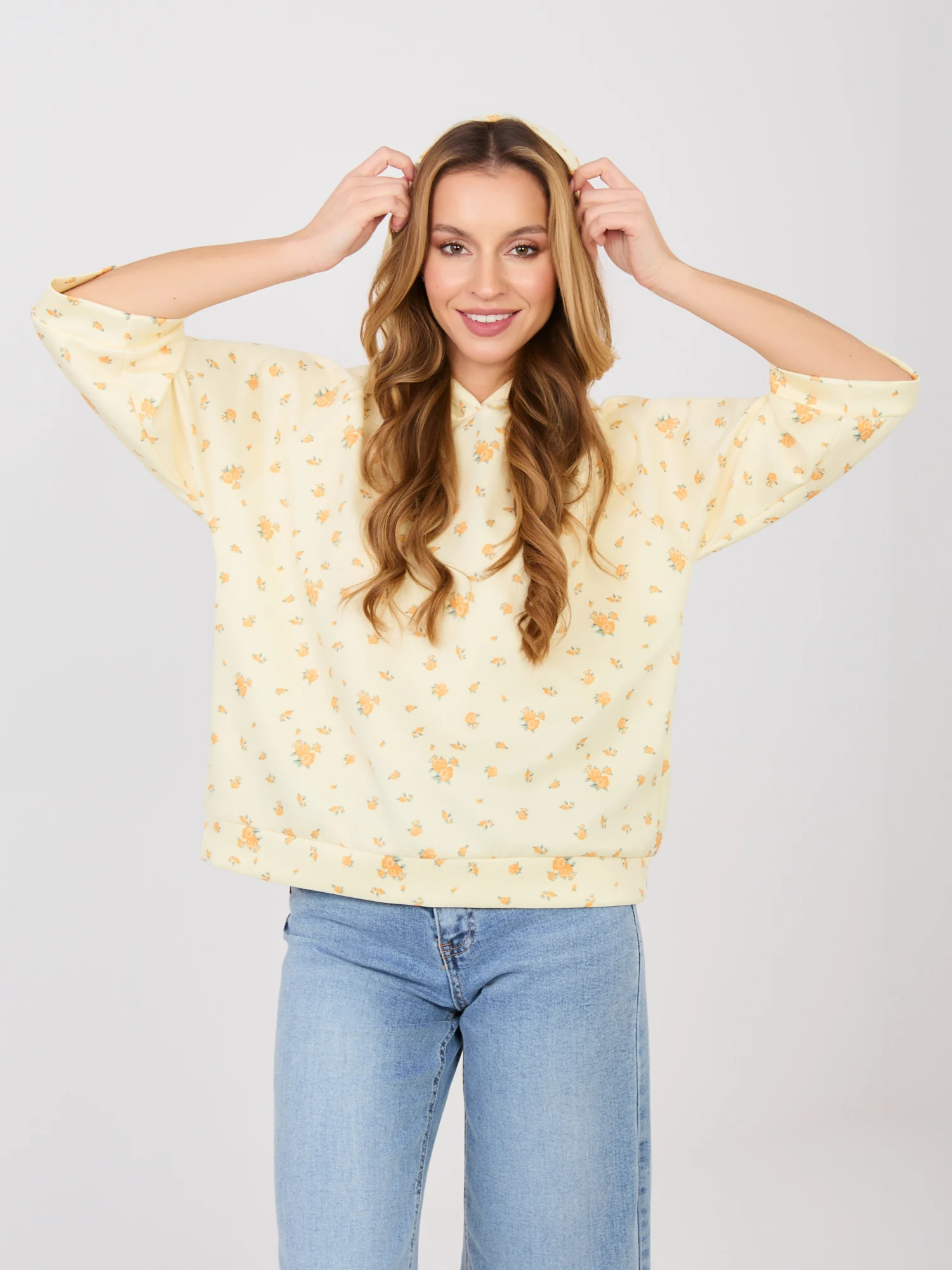 Bluza Dama Maneca 3/4, Floral, ITALY MODA, Galben Casual - imagine 6