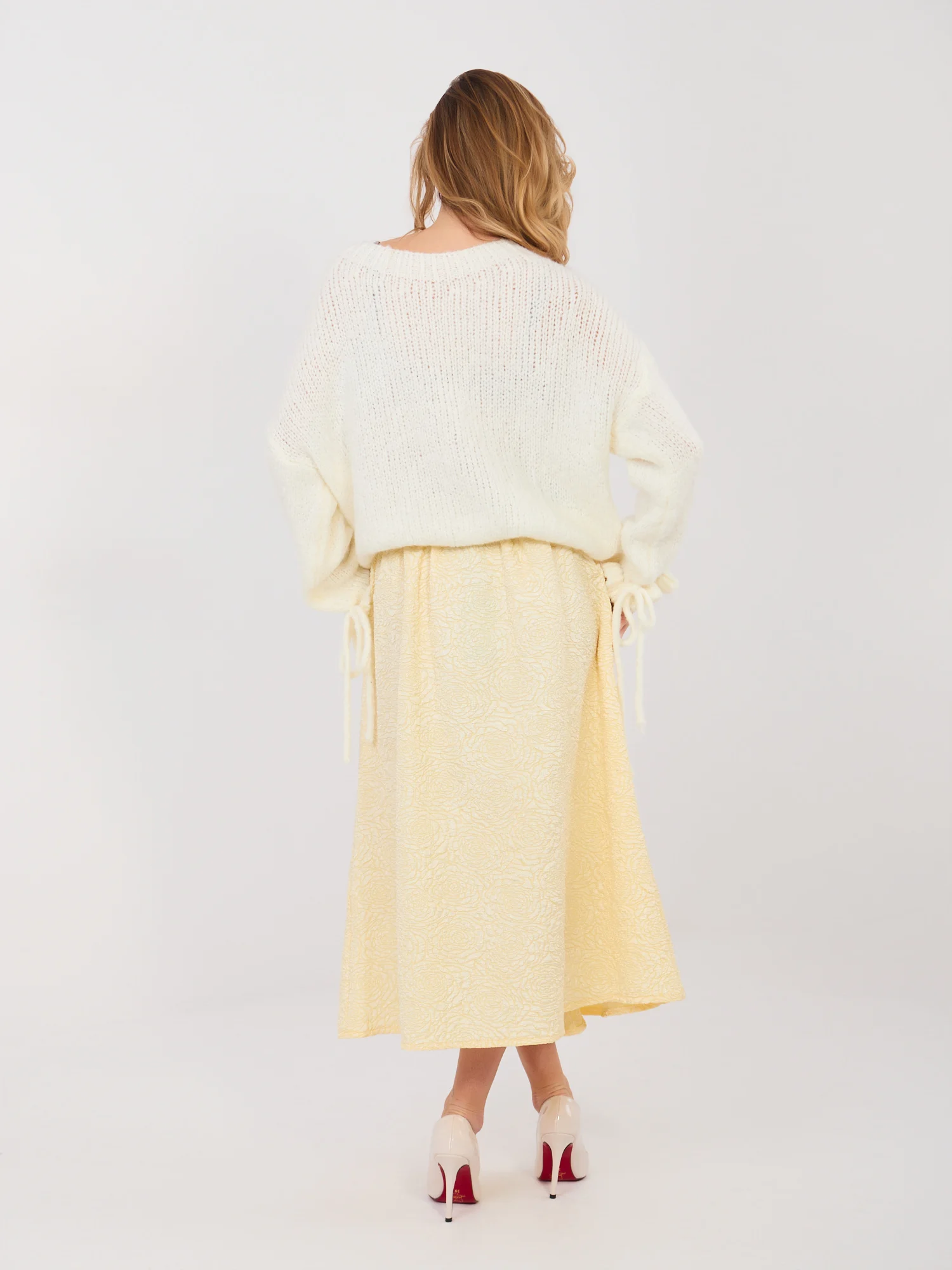 Fusta Dama Midi, Floral, RUE PARIS, Galben Eleganta Office - imagine 3