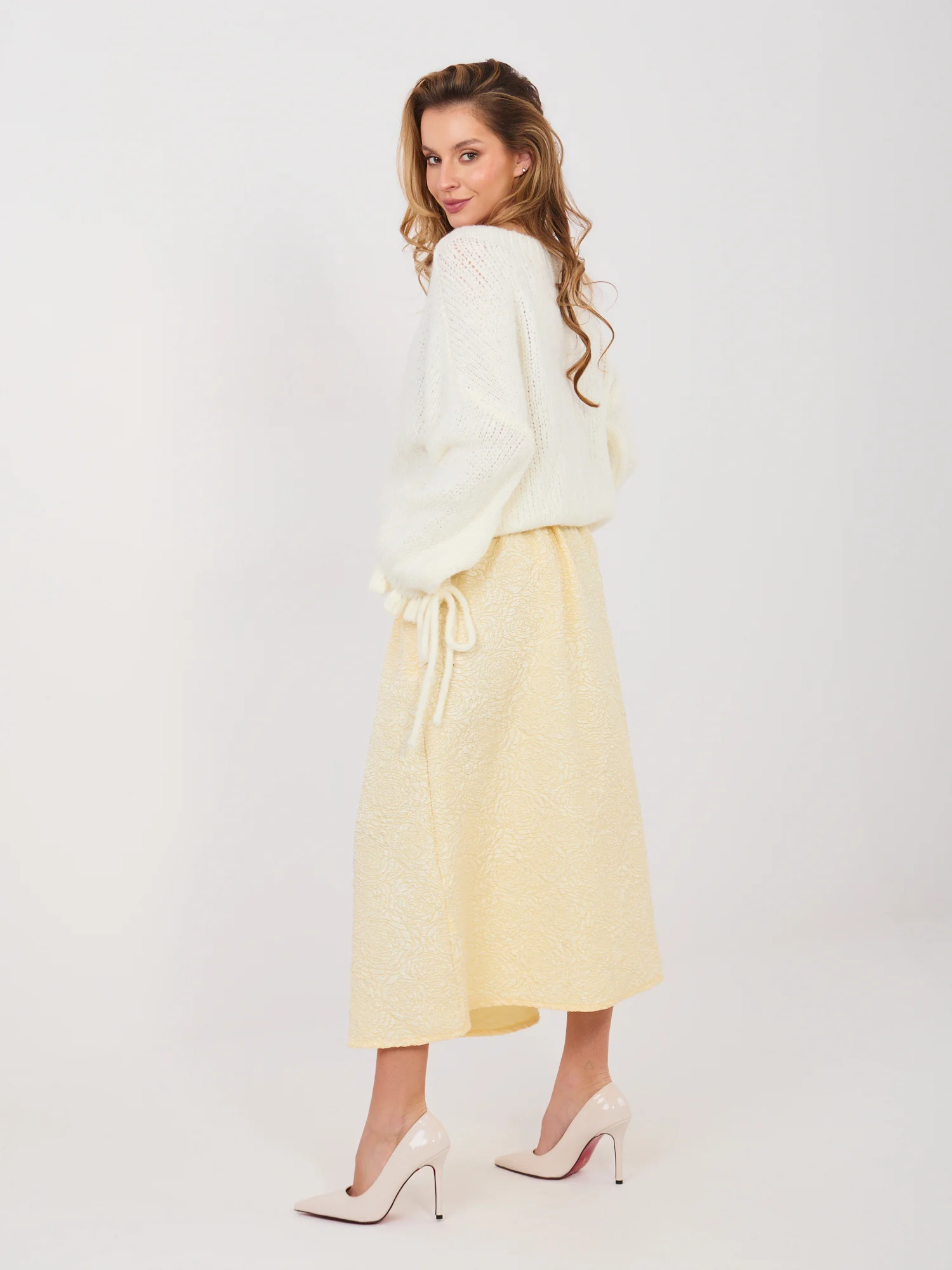 Fusta Dama Midi, Floral, RUE PARIS, Galben Eleganta Office - imagine 5