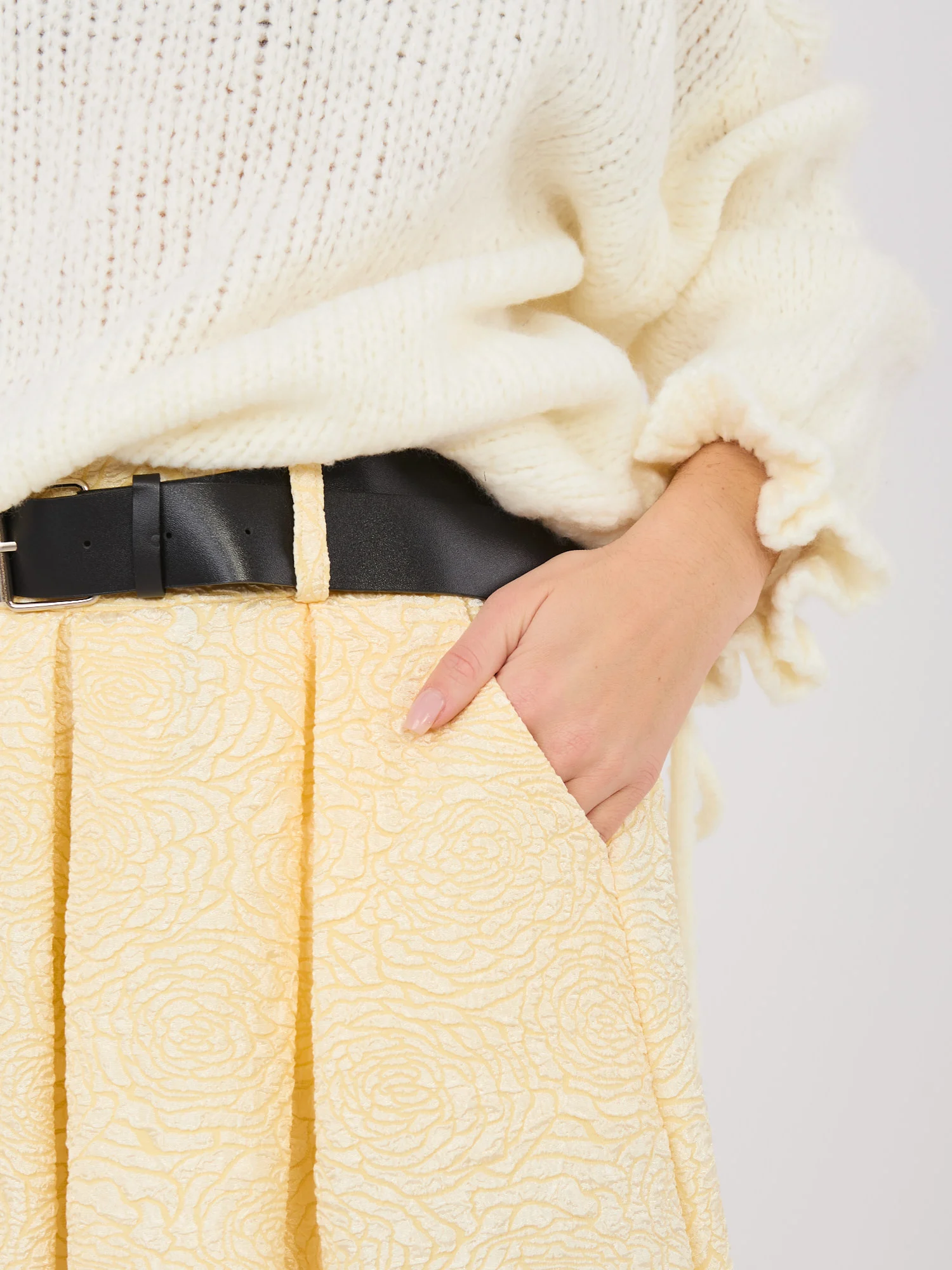 Fusta Dama Midi, Floral, RUE PARIS, Galben Eleganta Office - imagine 2