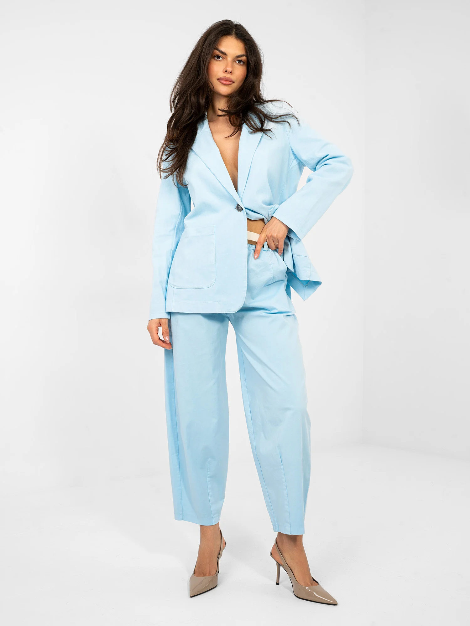Pantaloni Dama 7/8, Conica, ITALY MODA, Albastru Casual - imagine 4