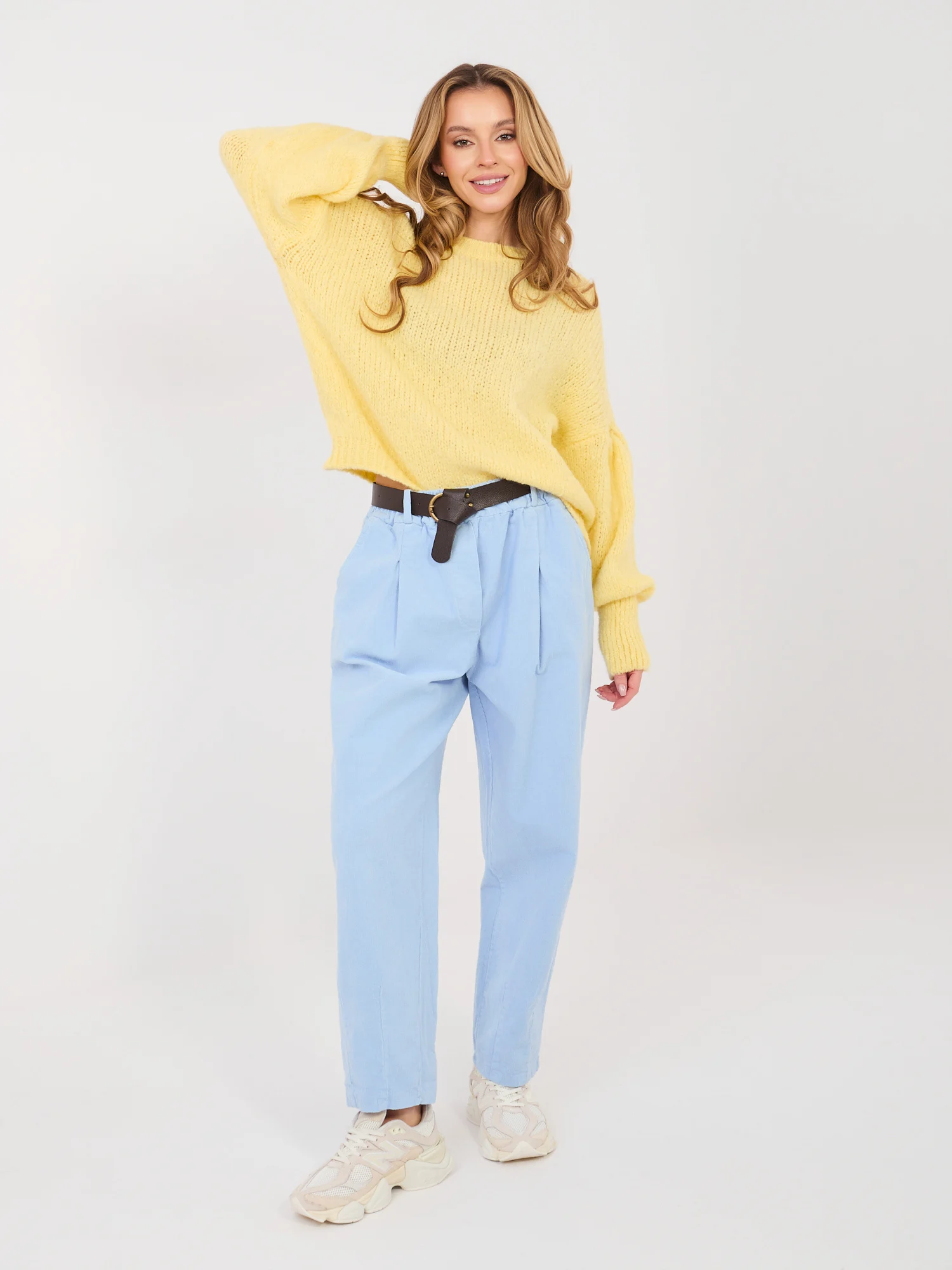 Pantaloni Dama Conica, Guler inalt, ITALY MODA, Albastru Eleganta Office - imagine 2