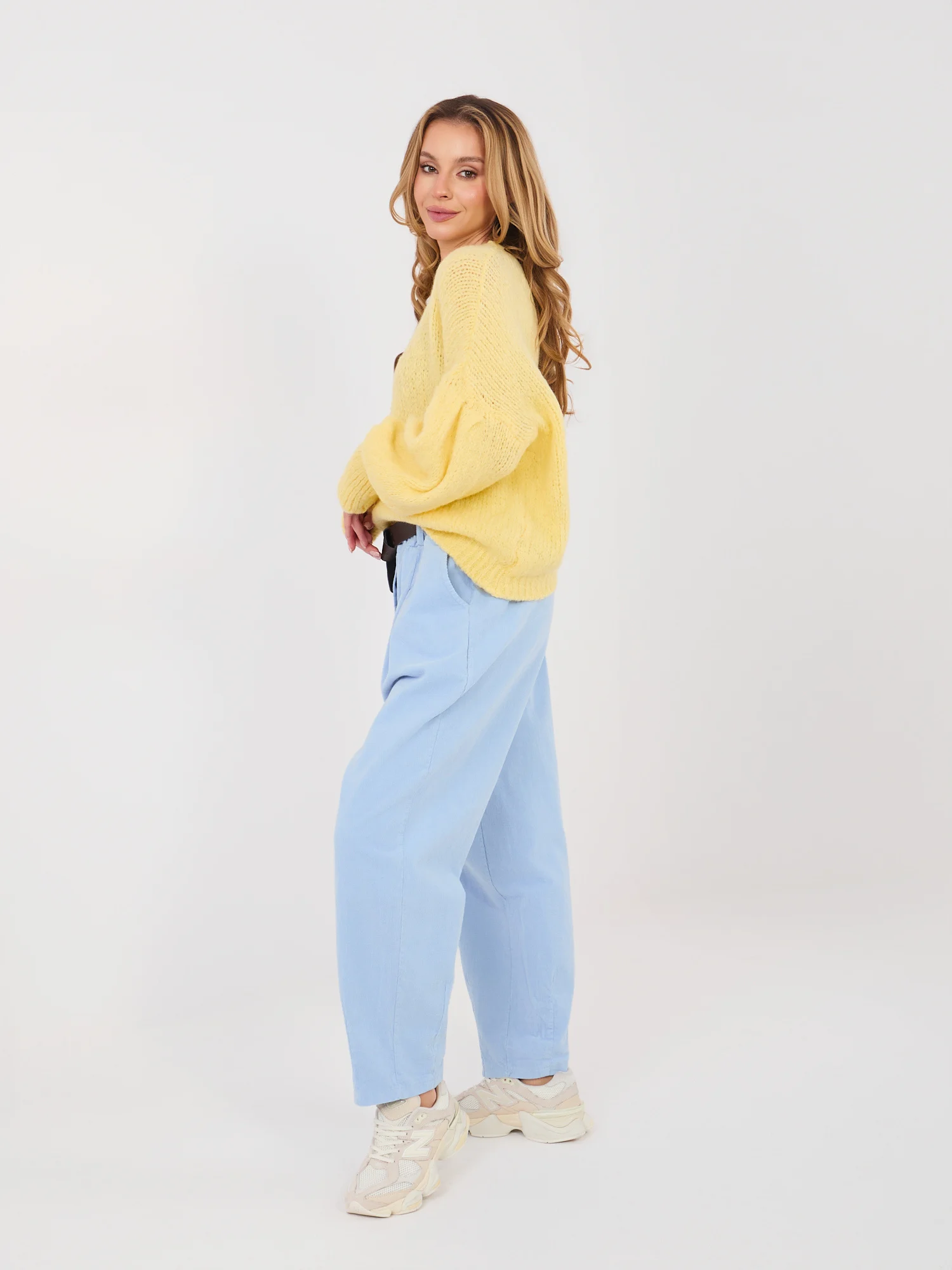 Pantaloni Dama Conica, Guler inalt, ITALY MODA, Albastru Eleganta Office - imagine 7