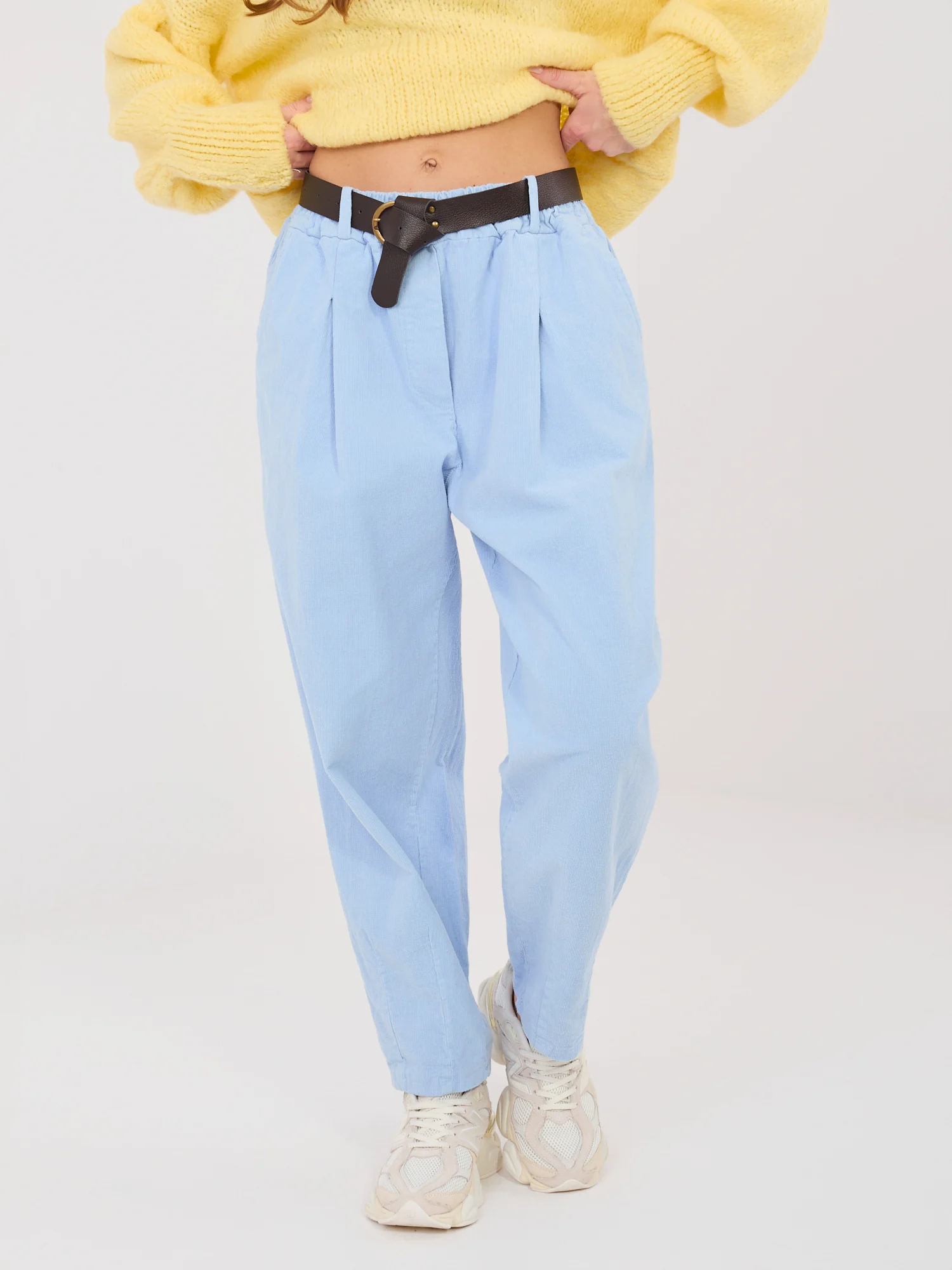 Pantaloni Dama Conica, Guler inalt, ITALY MODA, Albastru Eleganta Office - imagine 4