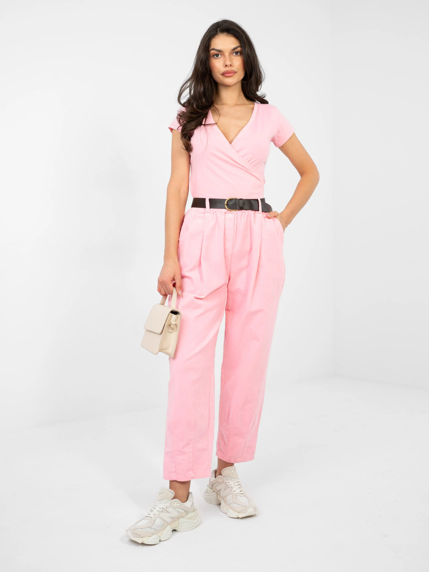 Pantaloni Dama Conica, Guler inalt, ITALY MODA, Roz Eleganta Office - imagine 2