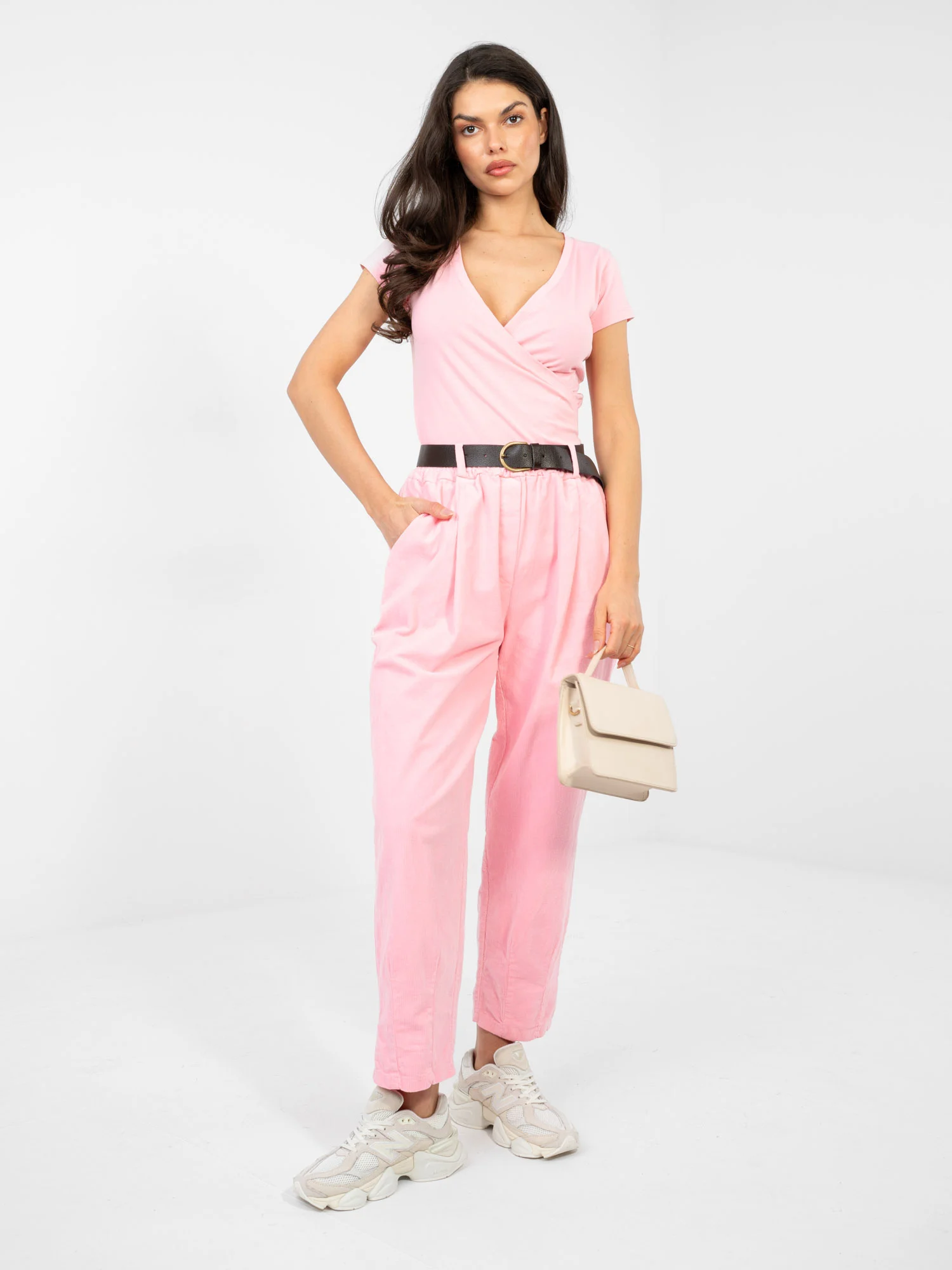 Pantaloni Dama Conica, Guler inalt, ITALY MODA, Roz Eleganta Office - imagine 5