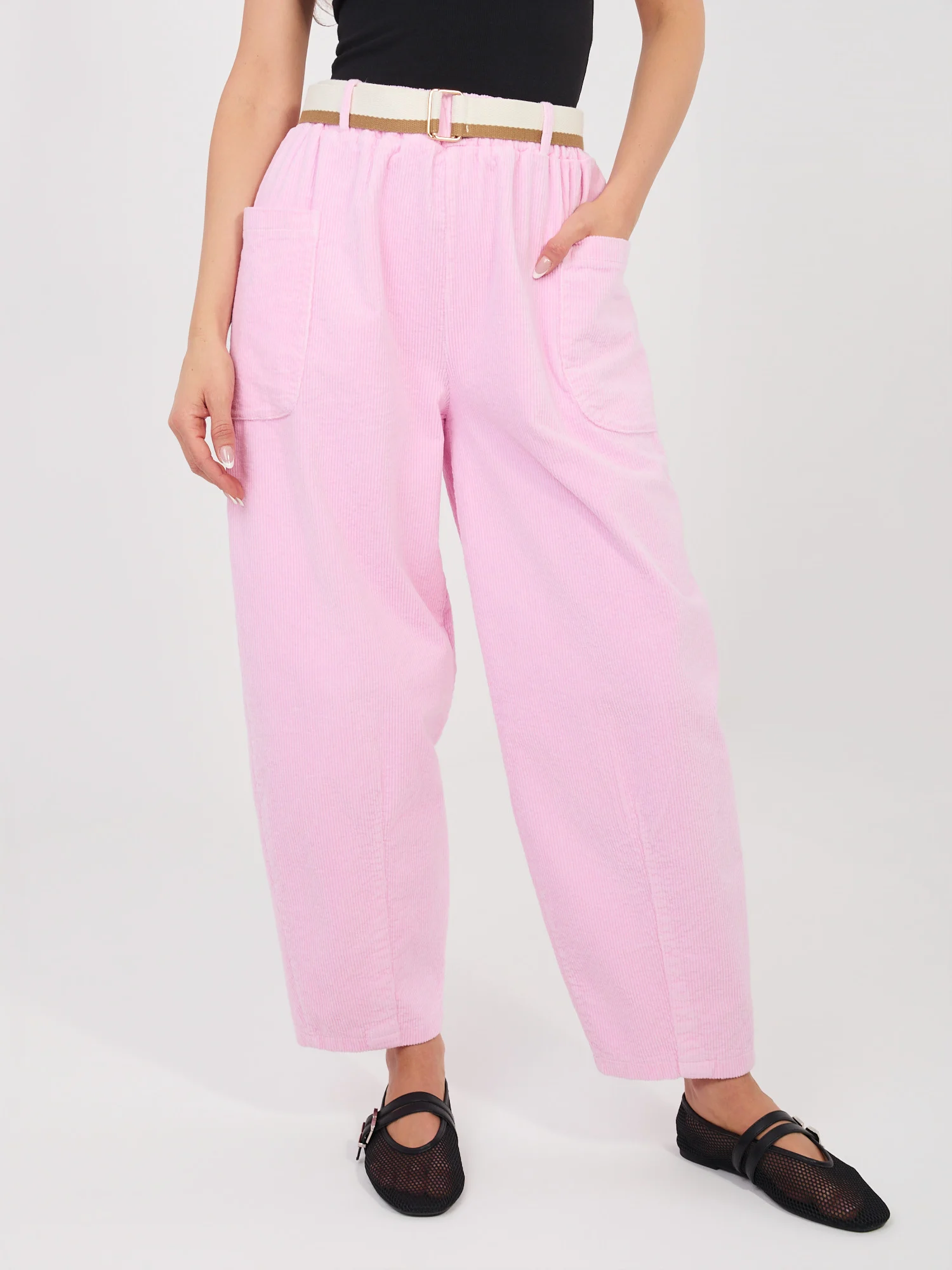 Pantaloni Dama Conica, Guler inalt, RUE PARIS, Roz Casual - Image 3