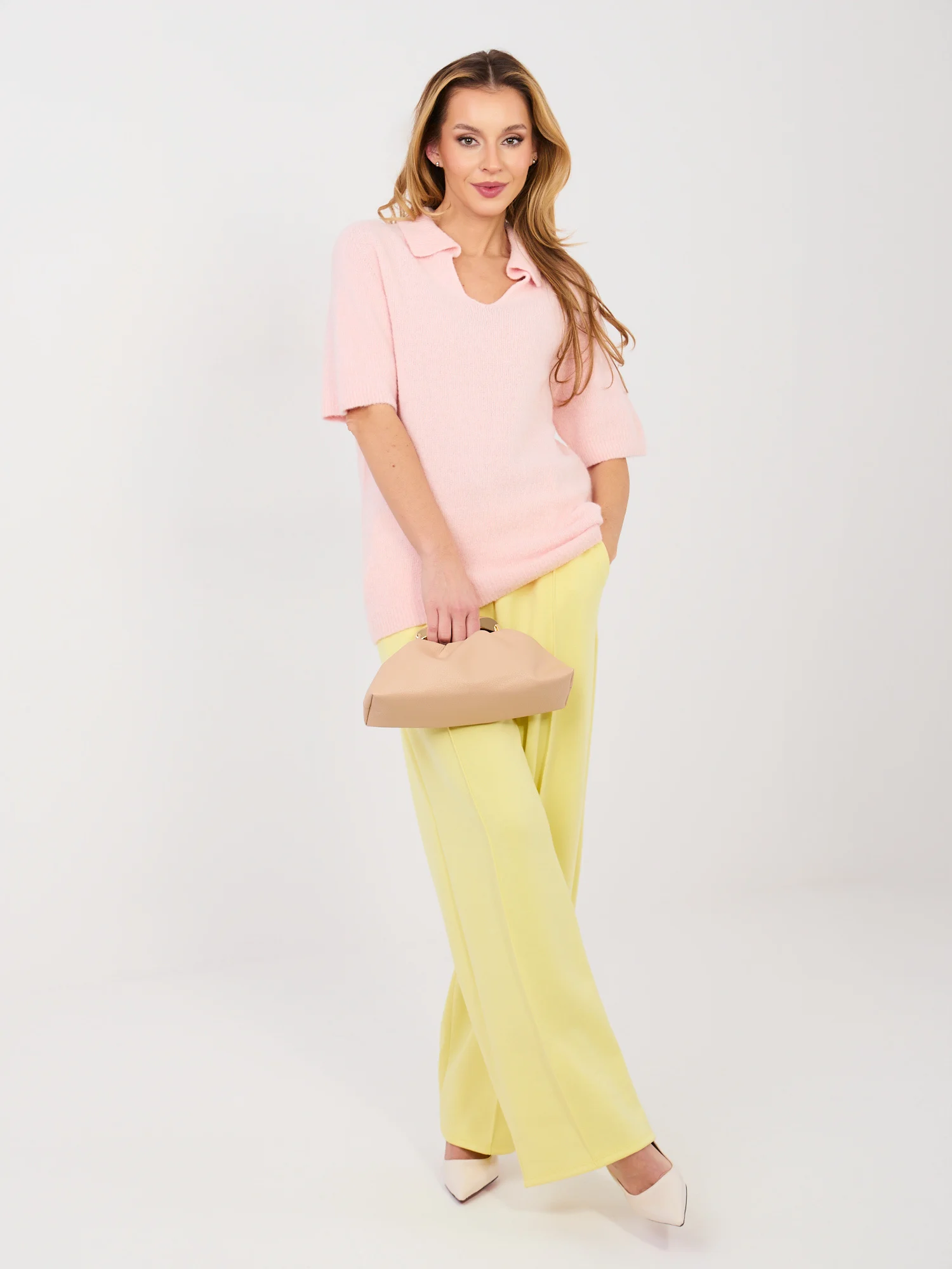 Pantaloni Dama Lunga, Elegant, RUE PARIS, Galben Eleganta Office - imagine 3