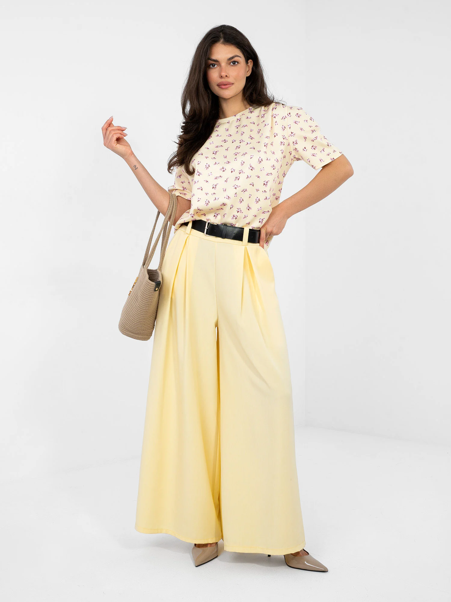 Pantaloni Dama Lunga, Elegant, RUE PARIS, Galben Eleganta Office - imagine 4
