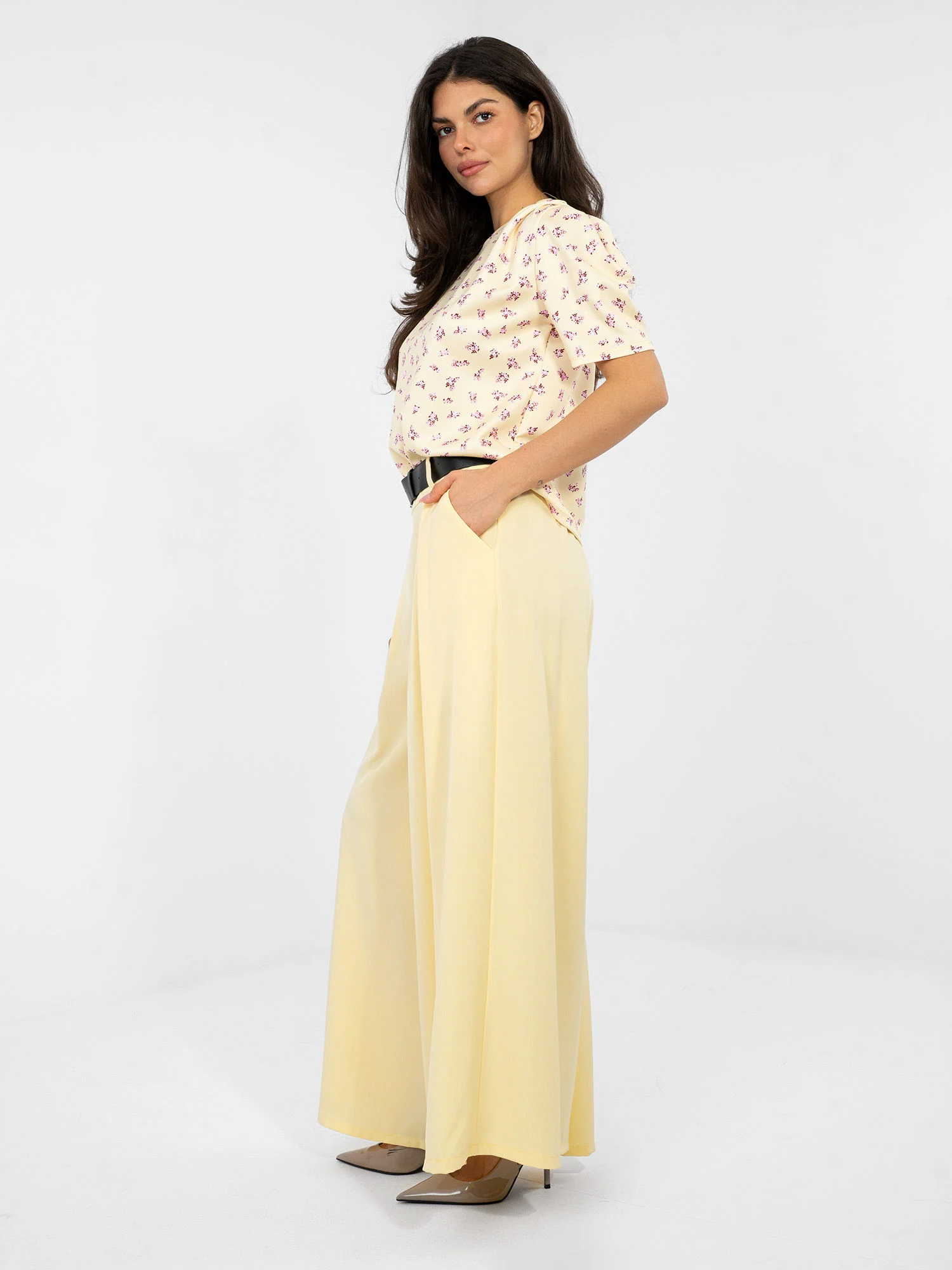 Pantaloni Dama Lunga, Elegant, RUE PARIS, Galben Eleganta Office - imagine 3