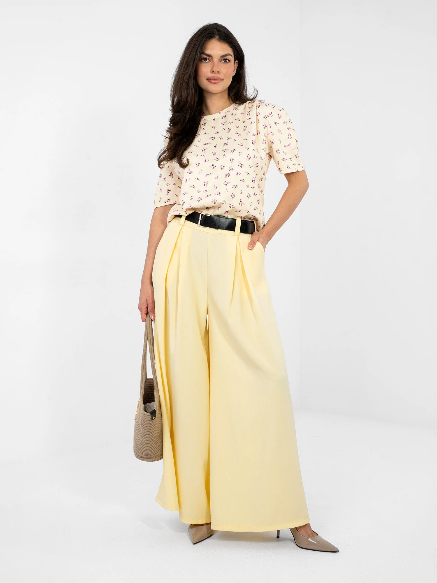 Pantaloni Dama Lunga, Elegant, RUE PARIS, Galben Eleganta Office - imagine 5