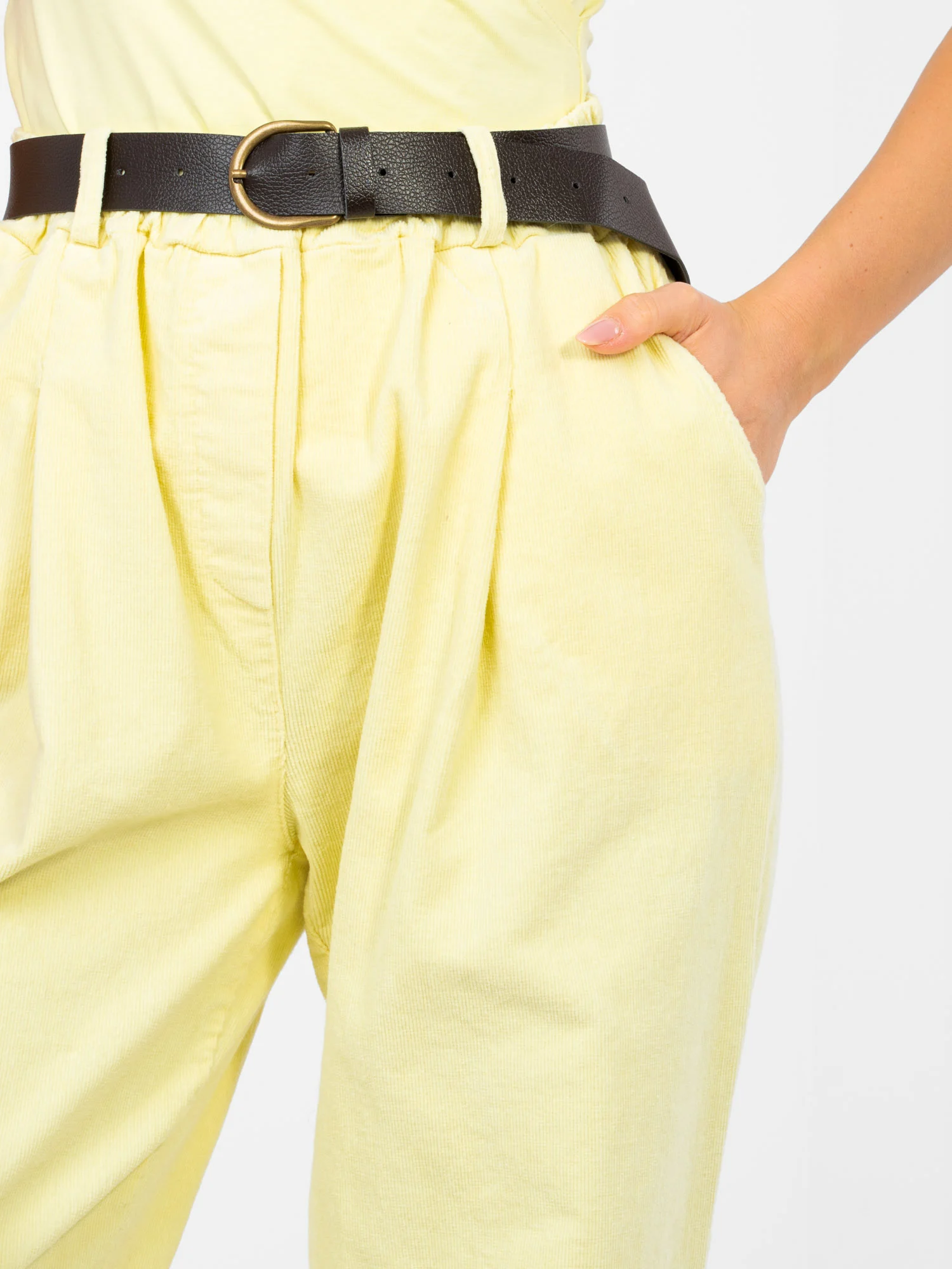 Pantaloni Dama Conica, Guler inalt, ITALY MODA, Galben Eleganta Office - imagine 2