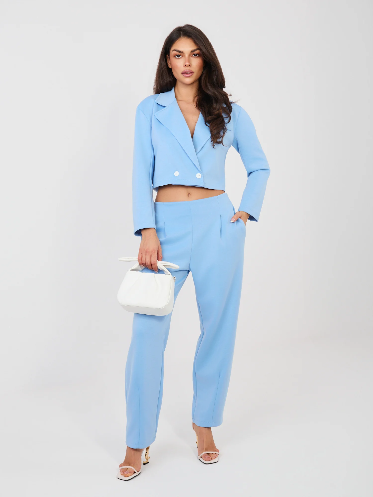 Compleu Dama Maneca lunga, Elegant, RUE PARIS, Albastru Eleganta Office - imagine 4