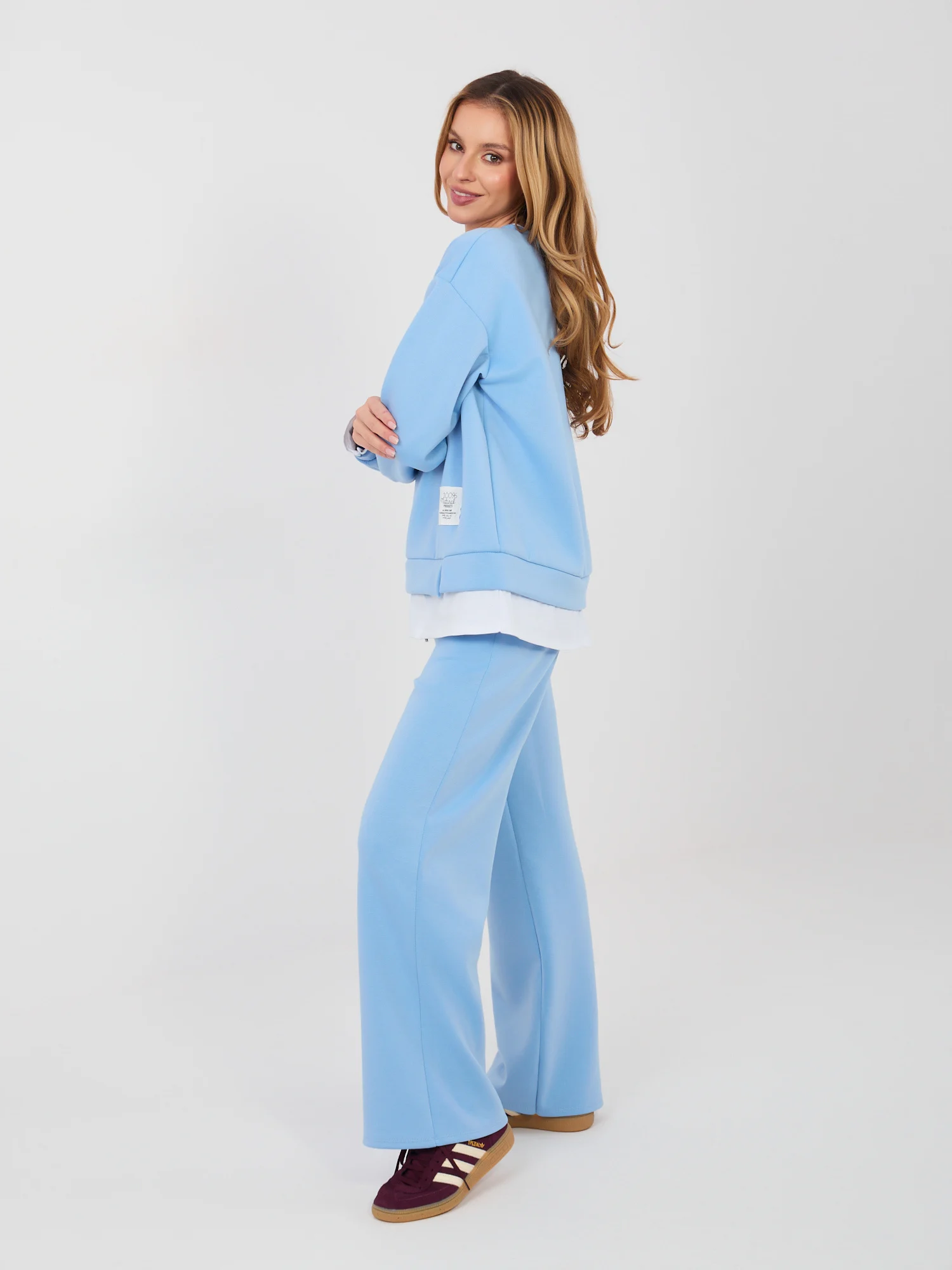 Compleu Dama Maneca lunga, Dreapta, RUE PARIS, Albastru Casual - imagine 2