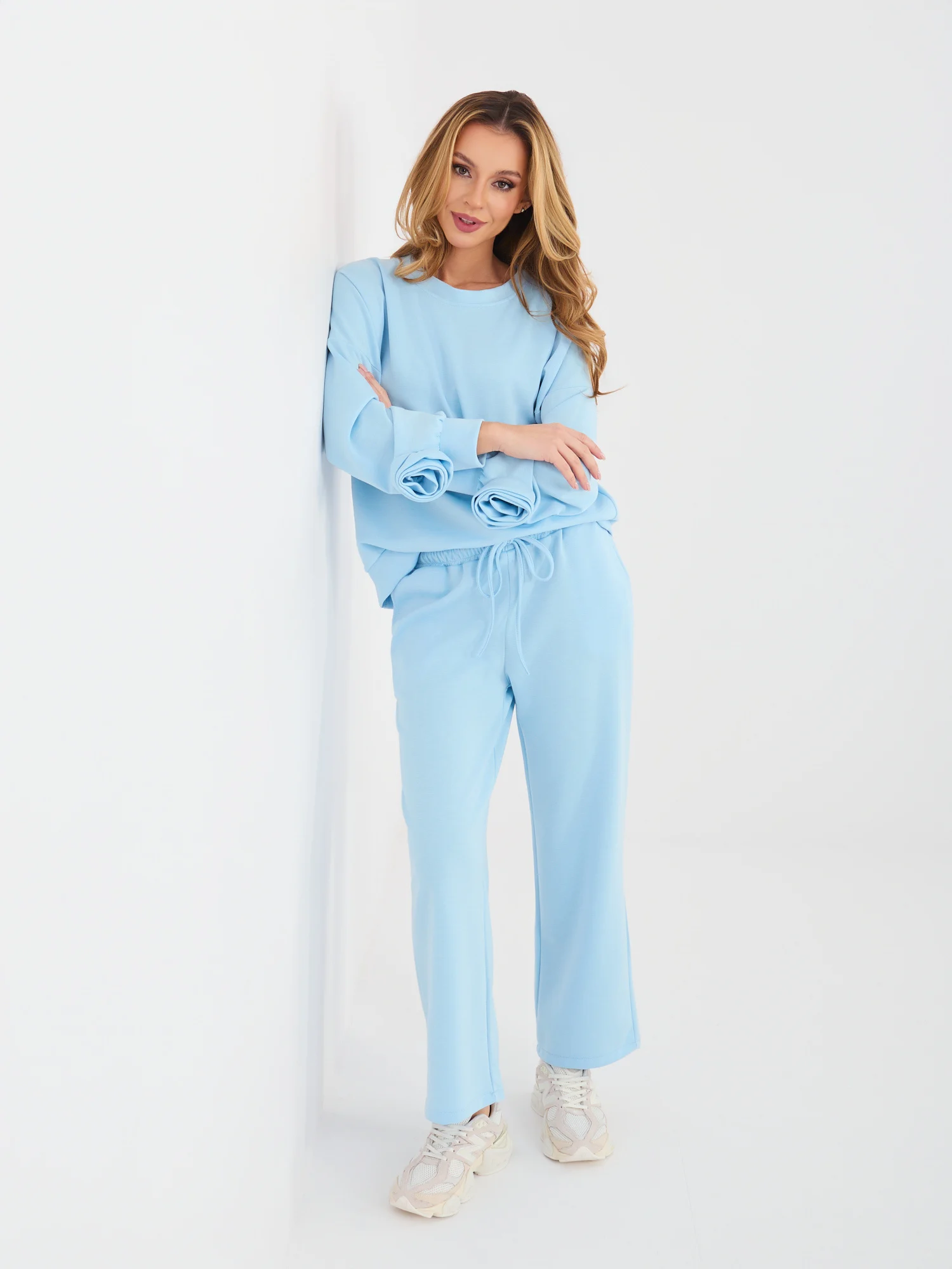 Compleu Dama Maneca lunga, Dreapta, ITALY MODA, Albastru Casual - imagine 2