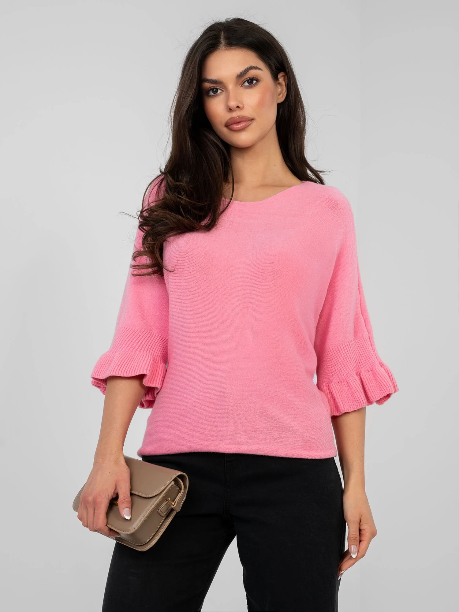 Pulover Dama Maneca 3/4, Elegant, ITALY MODA, Roz Eleganta Office - Image 2
