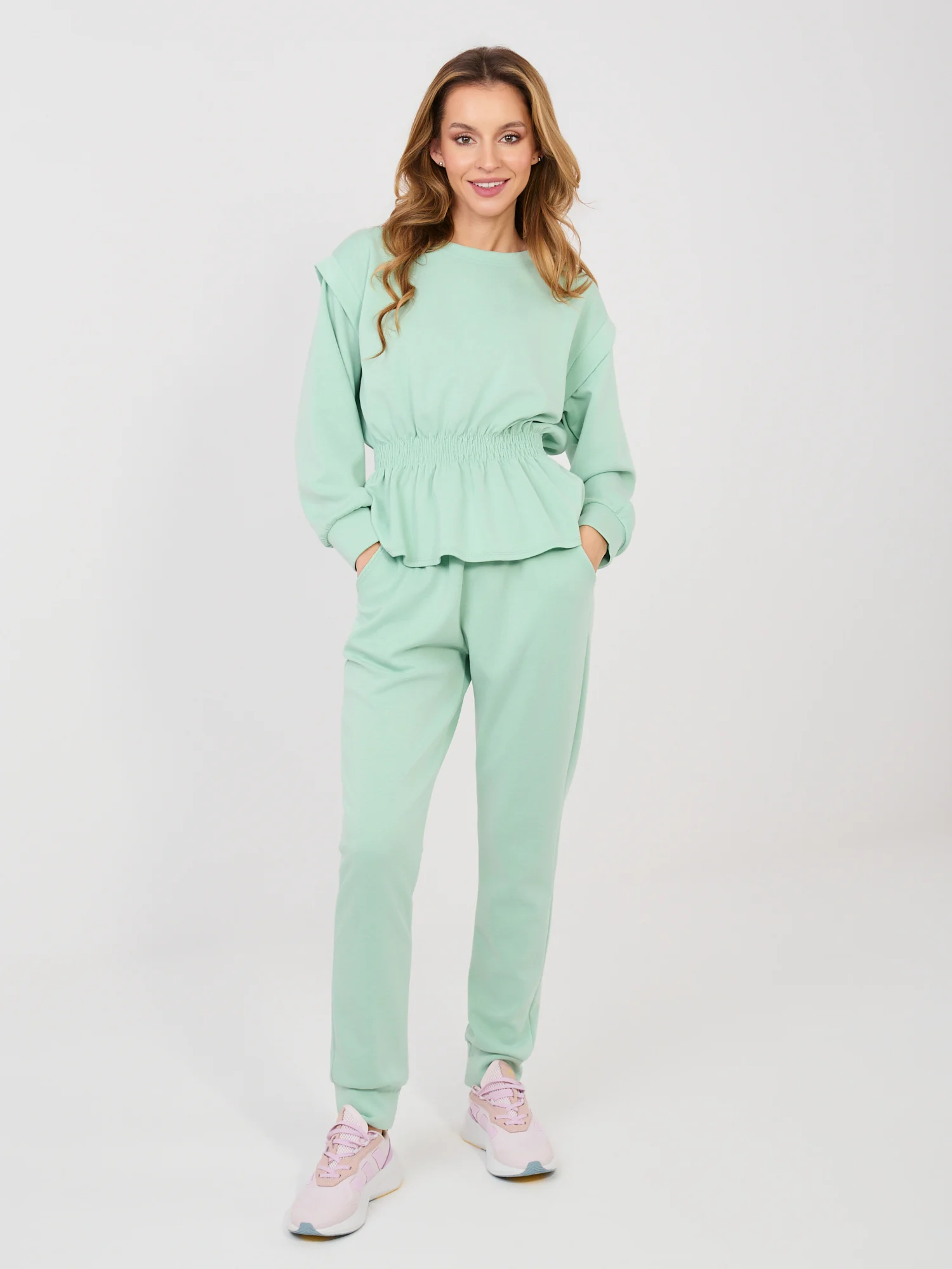Compleu Dama Maneca lunga, Mansete elastice, RUE PARIS, Verde Eleganta Office - imagine 2