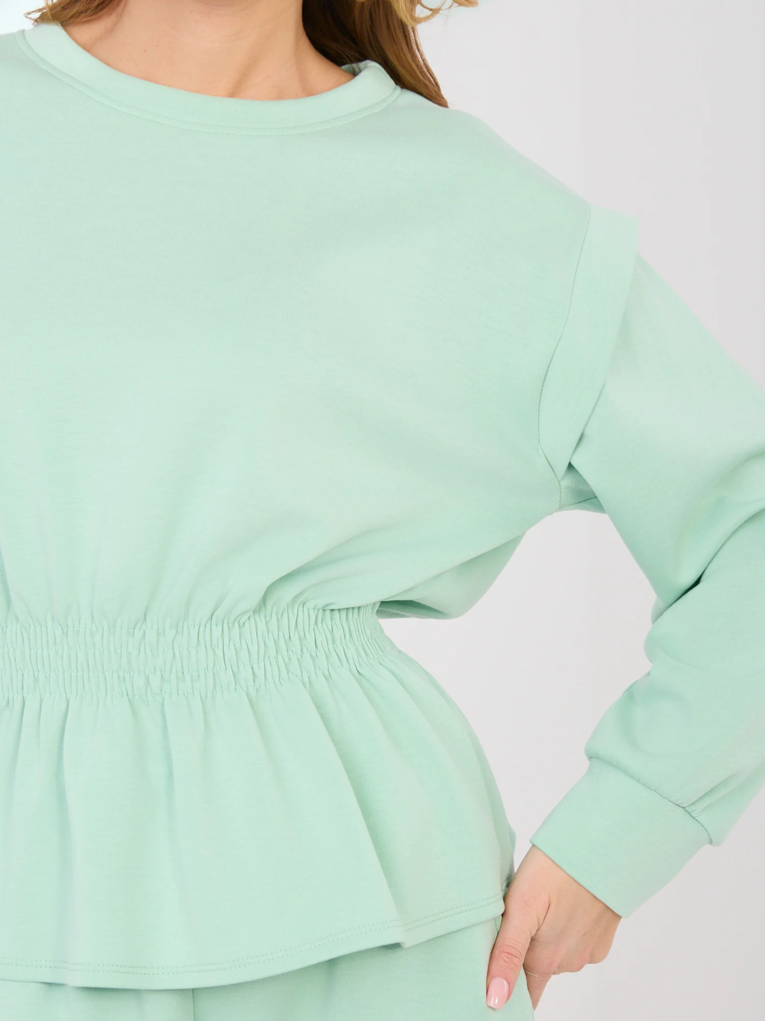 Compleu Dama Maneca lunga, Mansete elastice, RUE PARIS, Verde Eleganta Office - imagine 5