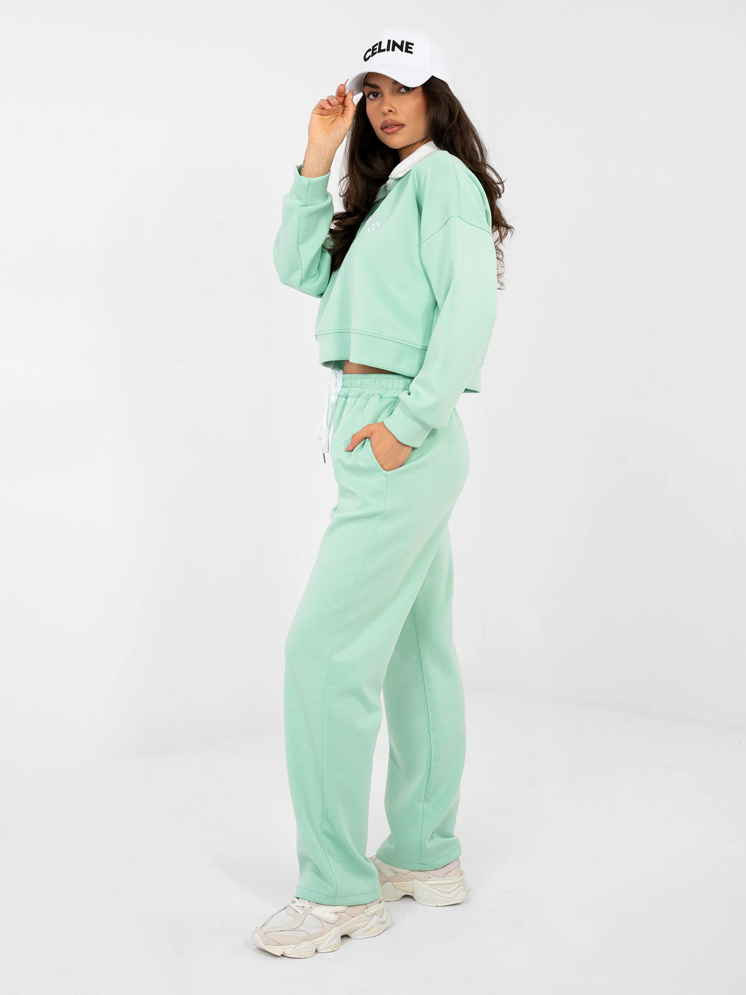 Compleu Dama Maneca lunga, Imprimat, ITALY MODA, Verde Casual - Image 3