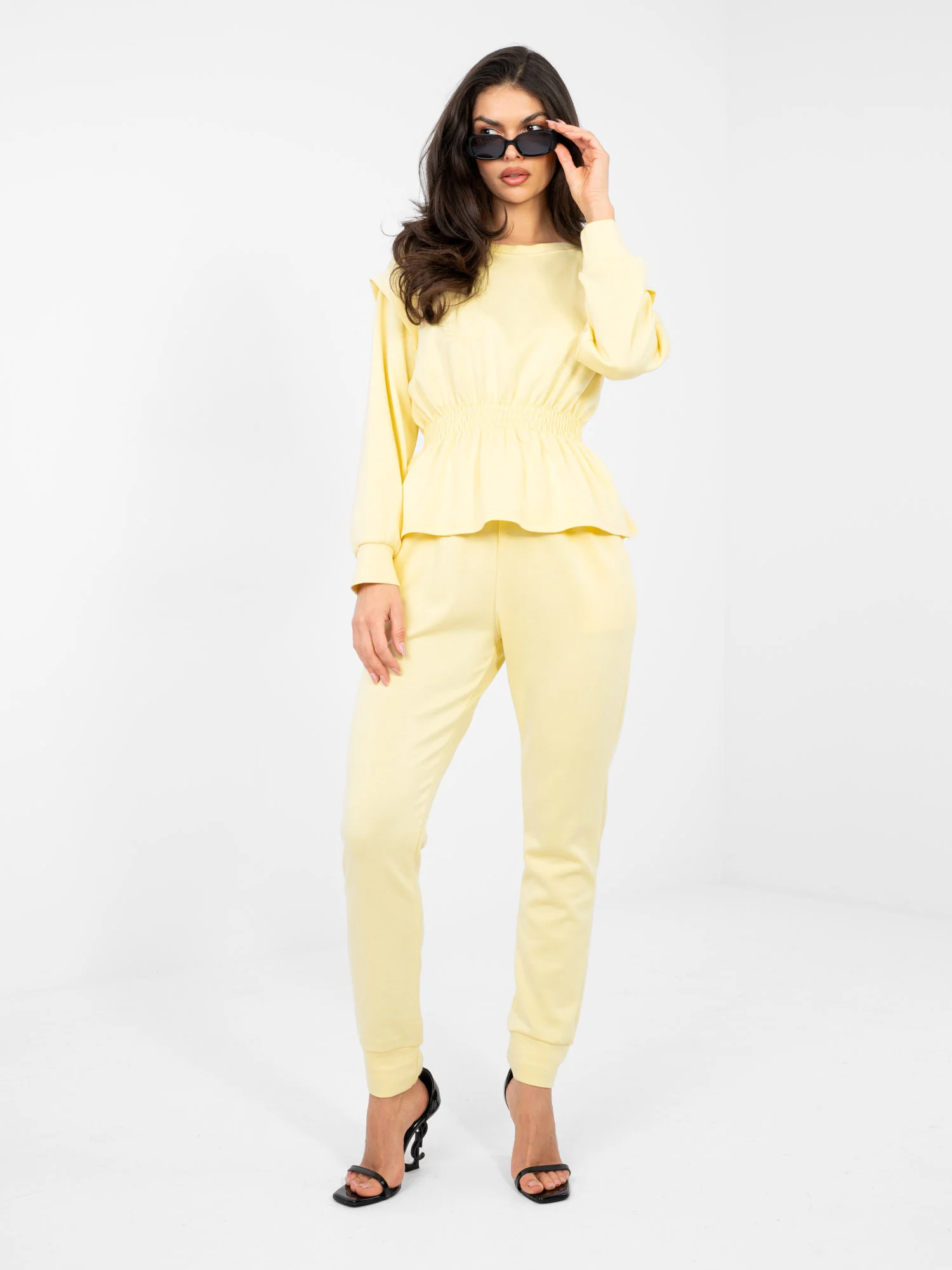 Compleu Dama Maneca lunga, Mansete elastice, RUE PARIS, Galben Eleganta Office - imagine 6