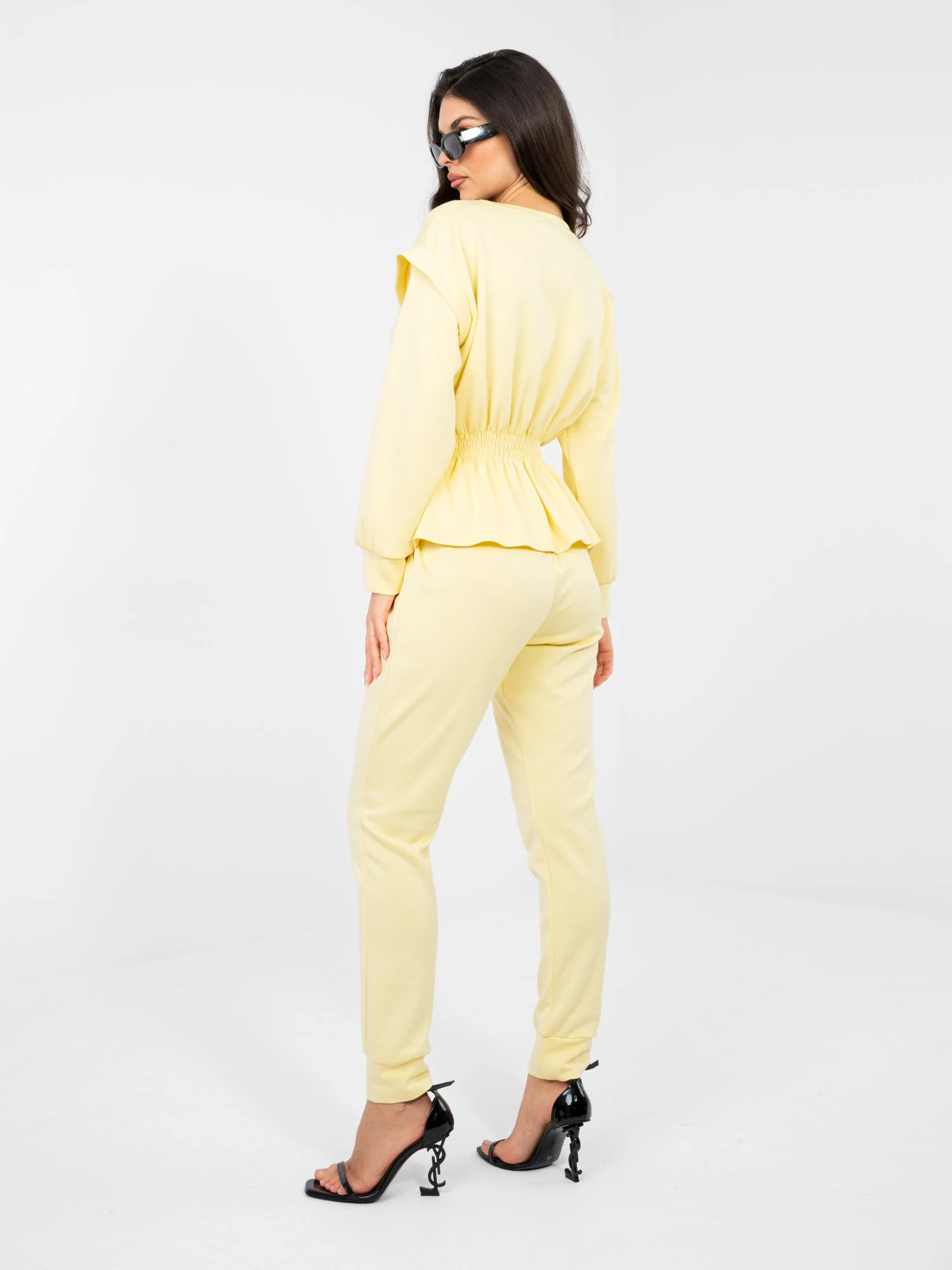 Compleu Dama Maneca lunga, Mansete elastice, RUE PARIS, Galben Eleganta Office - imagine 2